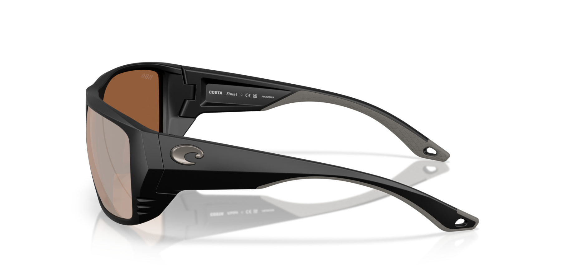 Costa Del Mar Polarised Sunglasses 06S9118 Finlet Matte Black w/ Copper Silver Mirror 580G