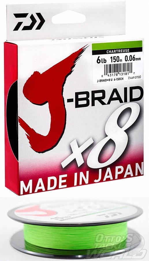 Daiwa J Braid x8 300 m Chartreuse Braided Fishing Line-Otto's  Tackle World