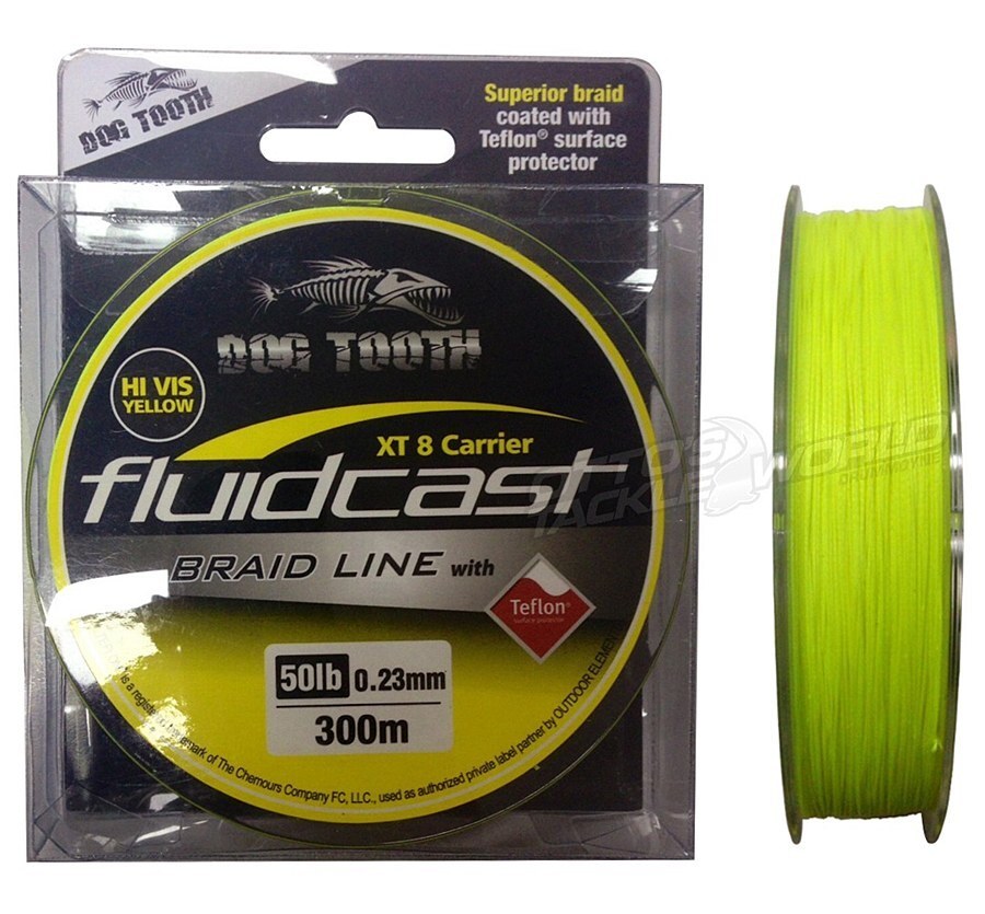 Dog Tooth Fluidcast X8 Teflon 300m Hi-Vis Yellow 300m Braided Line Fishing Line-Otto's Tackle World