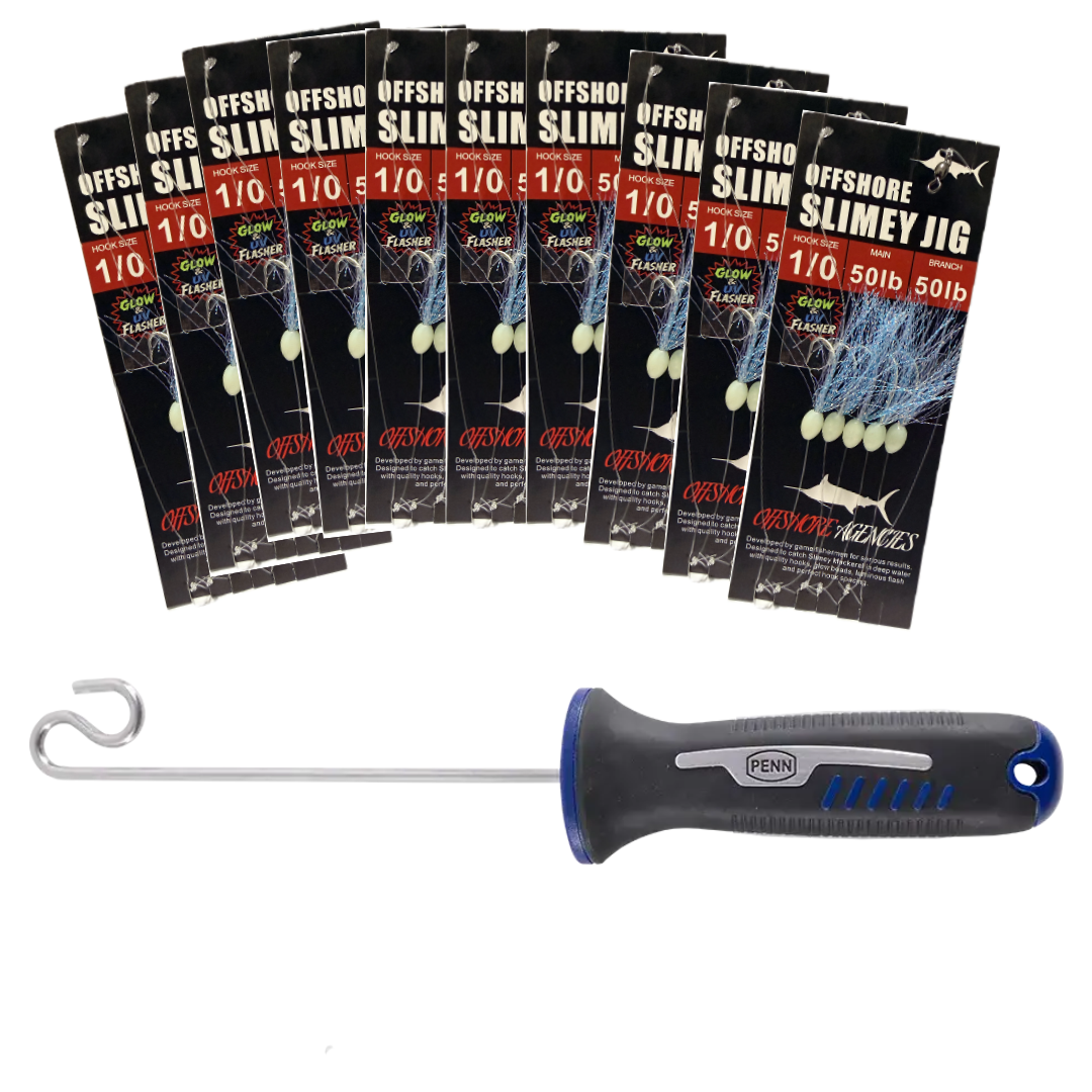 Slimey Mackerel BLUE Sabiki 10pk + Dehooker  