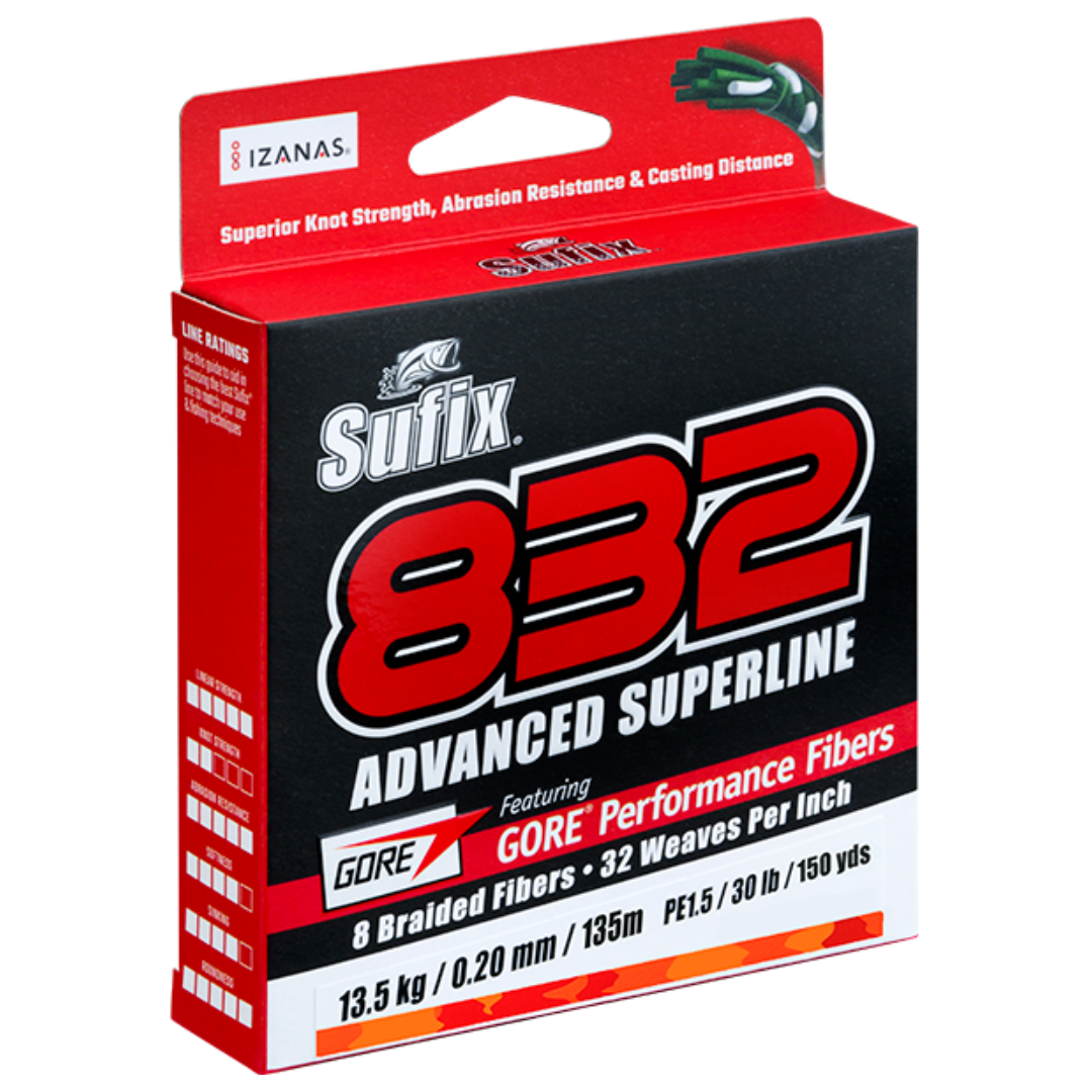 Sufix 832 Advanced 300yd Fire Camo Lime Braided Fishing Line 