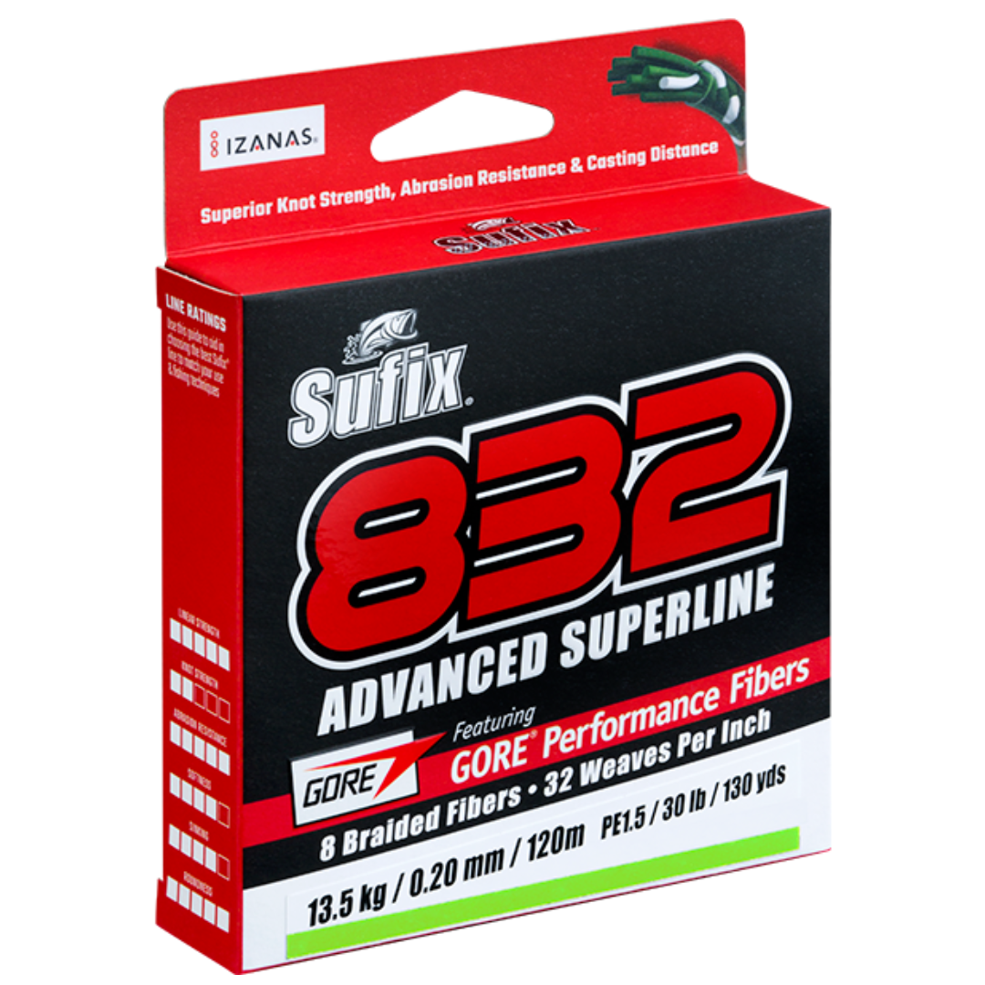 Sufix 832 Advanced 300yd Superline Neon Lime Braided Fishing Line 