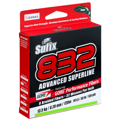 Sufix 832 Advanced 150yd Superline Neon Lime Braided Fishing Line 