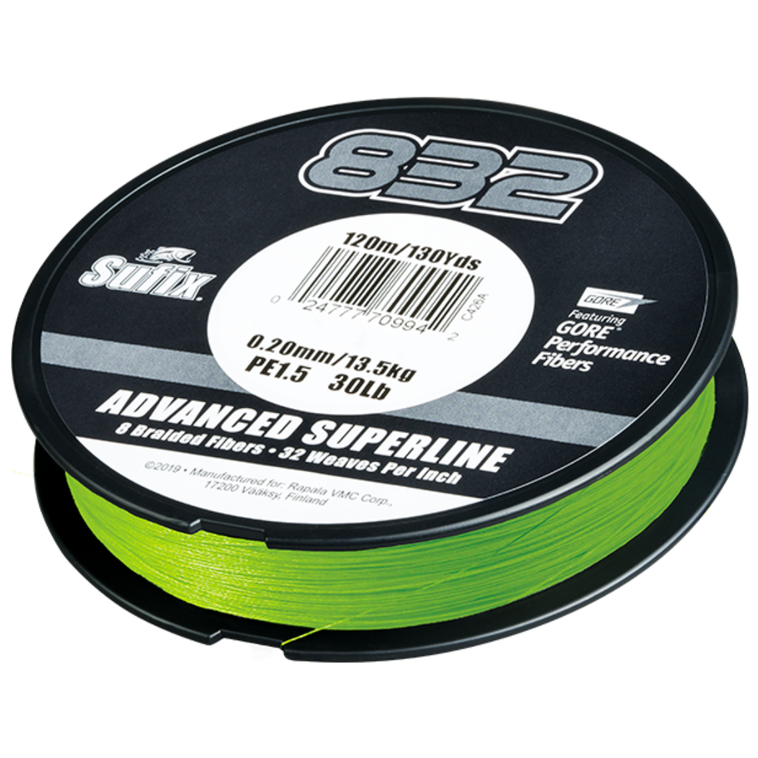 Sufix 832 Advanced 150yd Superline Neon Lime Braided Fishing Line 