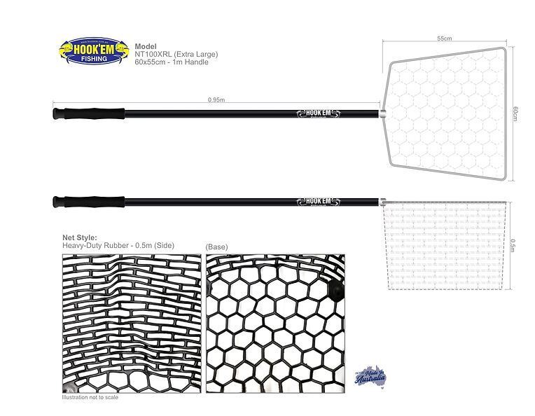Hook'em NT100/XRL Landing Net - Extra Large Heavy duty Rubber net MAY INCUR ADDITIONAL POSTAGE