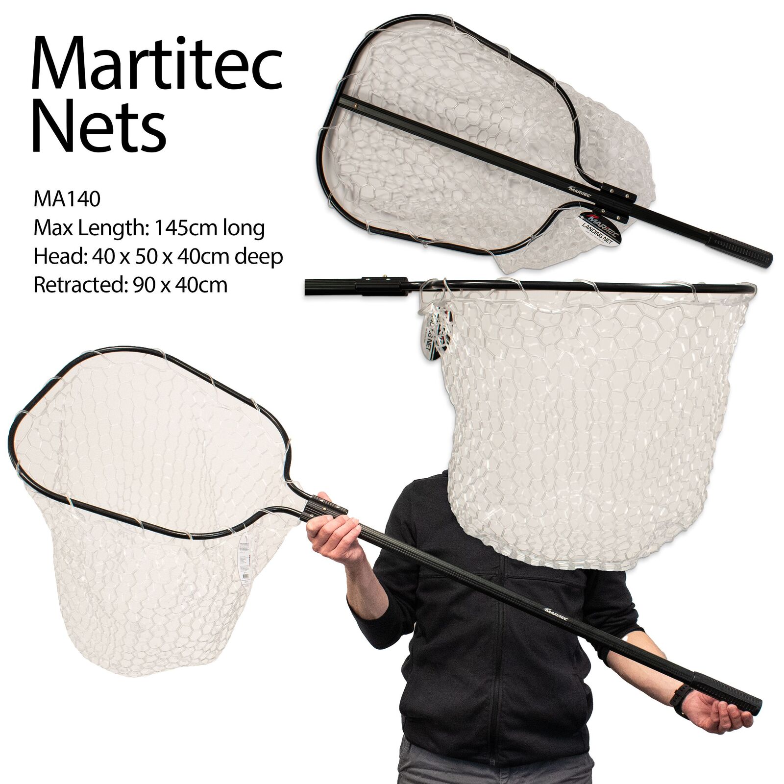 Maritec Rubber Landing Net with retractable handle 90cm