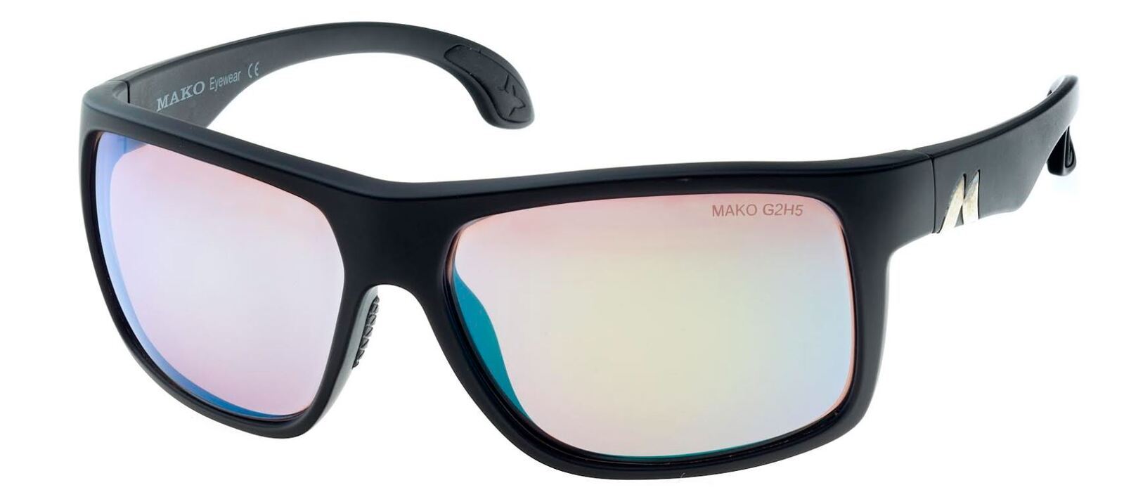 Mako Mavericks Sunglasses 9613 M01-G2H5 Matte Black / Rose Green Mirror Glass Lenses