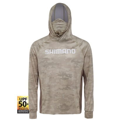 SHIMANO HOODED L/S TECH TEE OATMEAL DOT CAMO LONG SLEEVE FISHING SHIRT