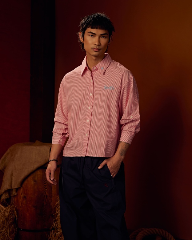 Boxy Detachable-Sleeves Striped Shirt