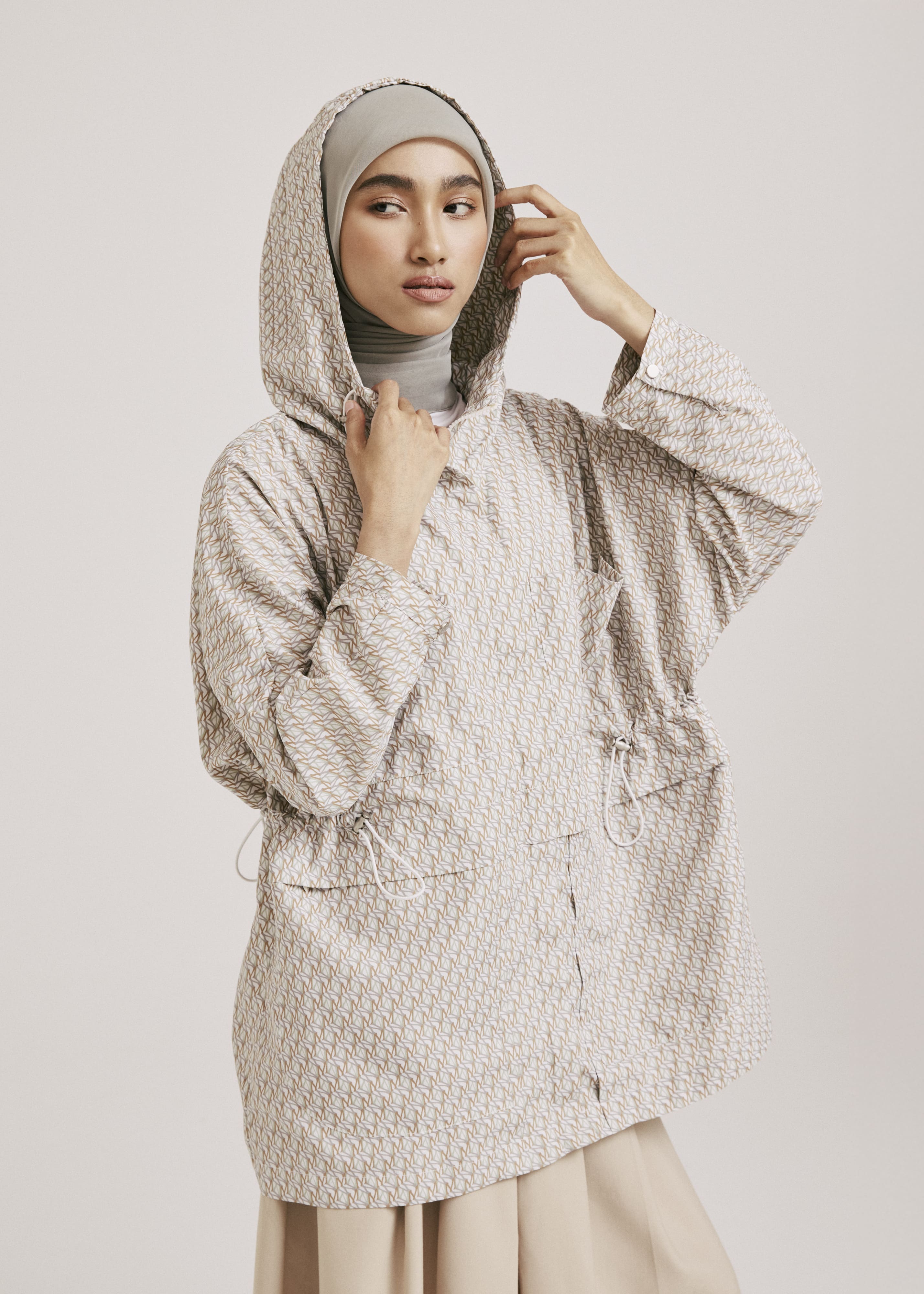 Mimpikita x Wardah Earthy Brown Printed Parka Jacket