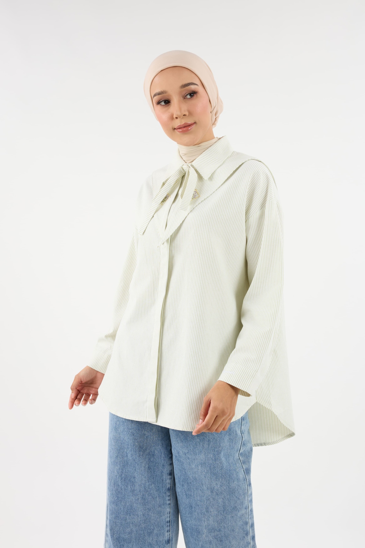 Harmoni Matcha Green Striped Linen Shirt