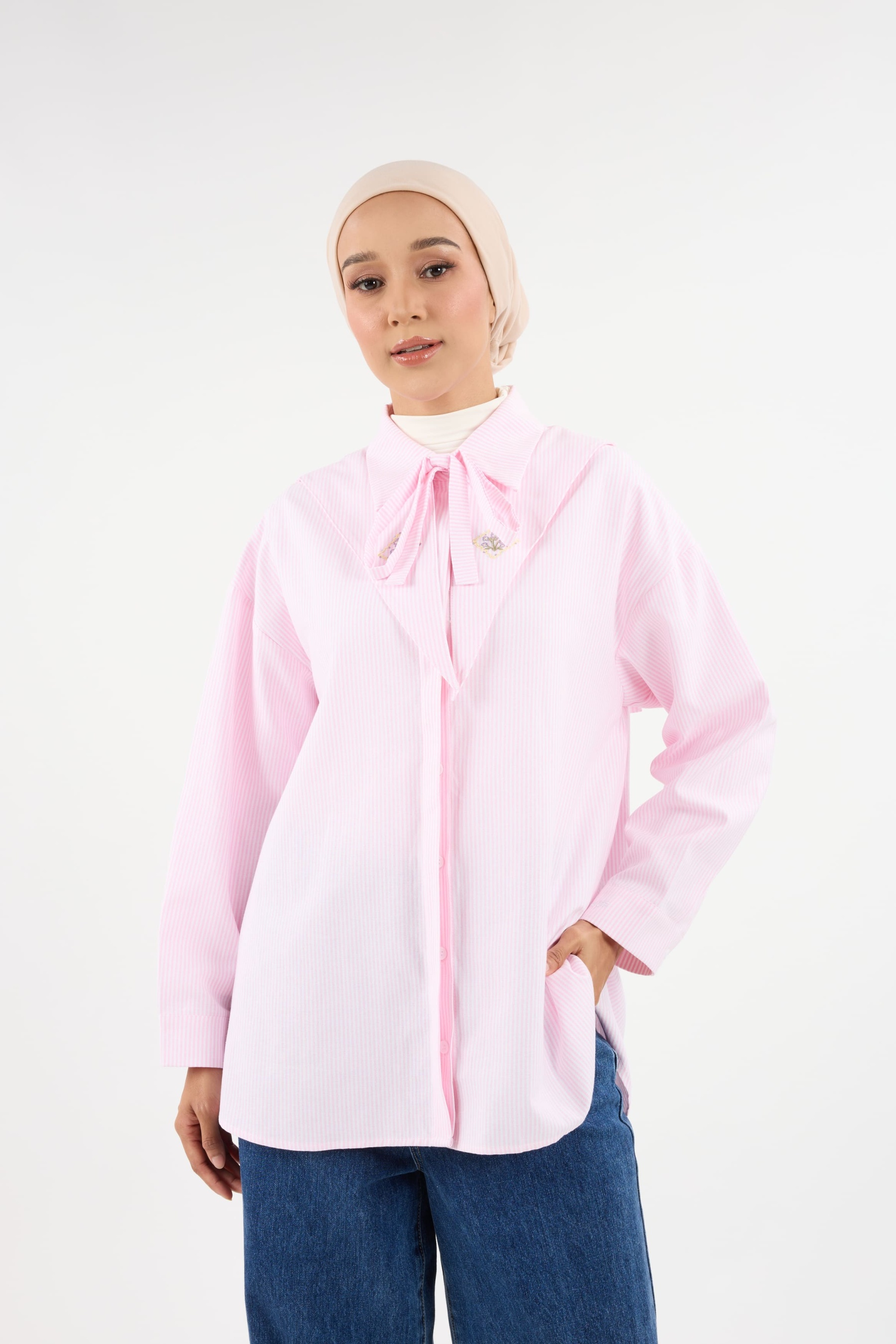 Harmoni Baby Pink Striped Linen Shirt