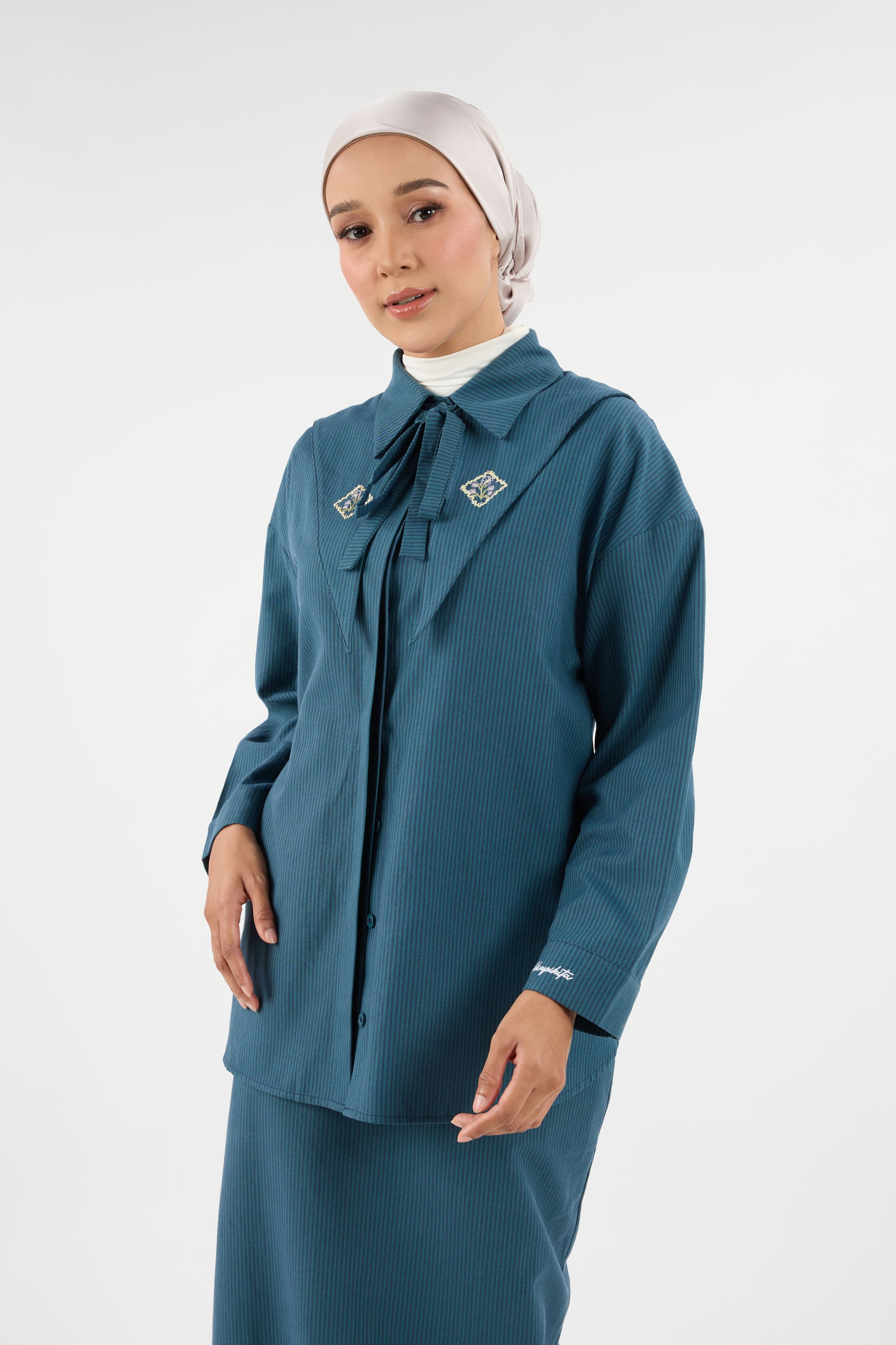 Harmoni Teal Blue Striped Linen Shirt