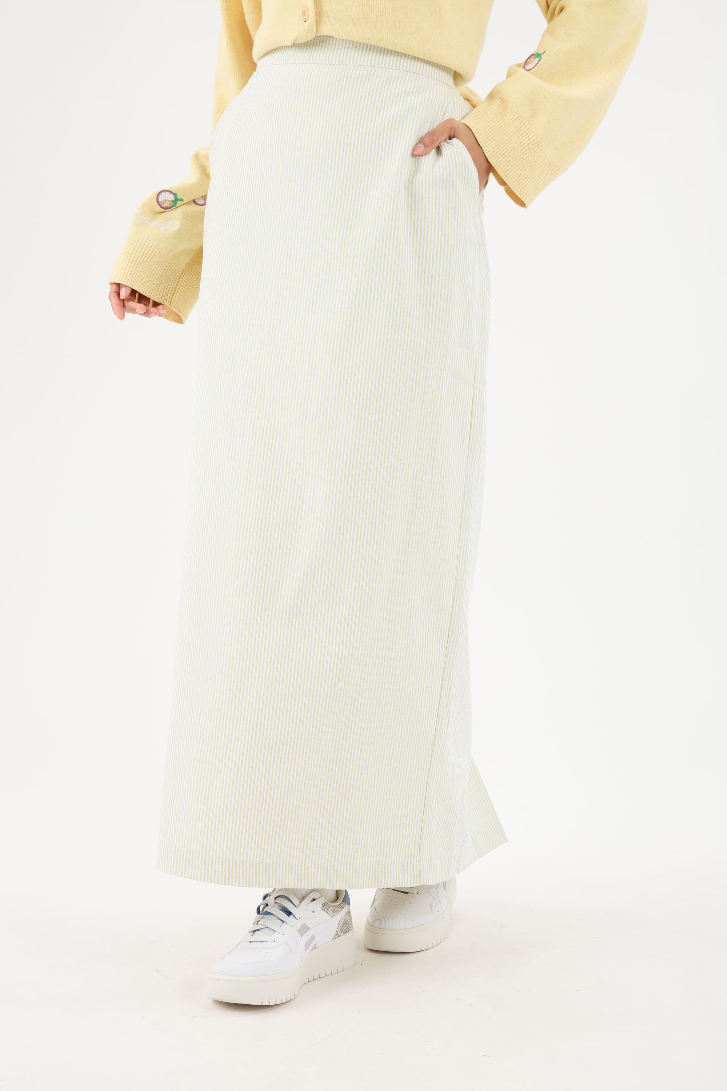 Harmoni Matcha Green Striped Linen Skirt