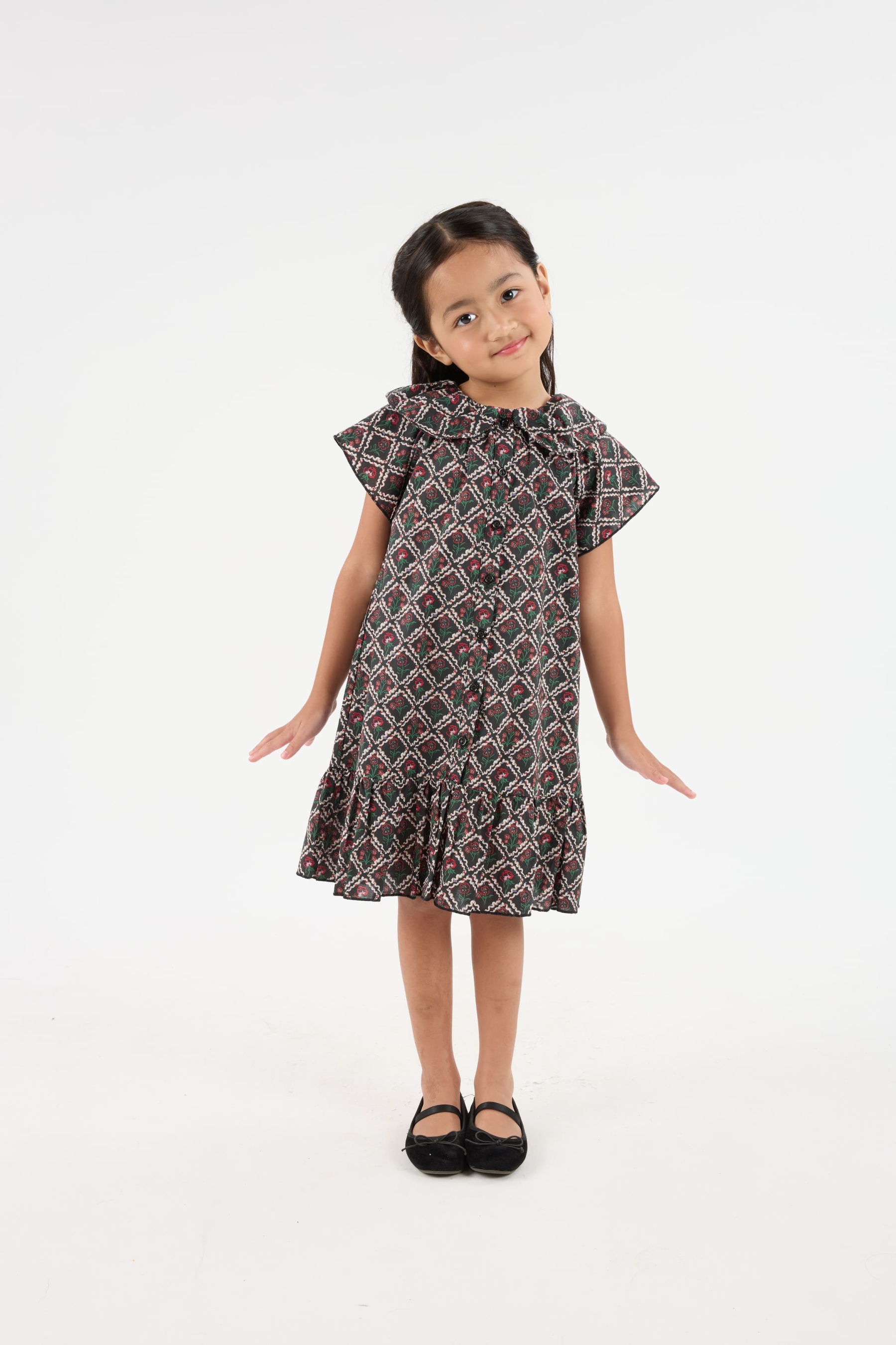 Memoria Black Mini Flounce Dress - Girls