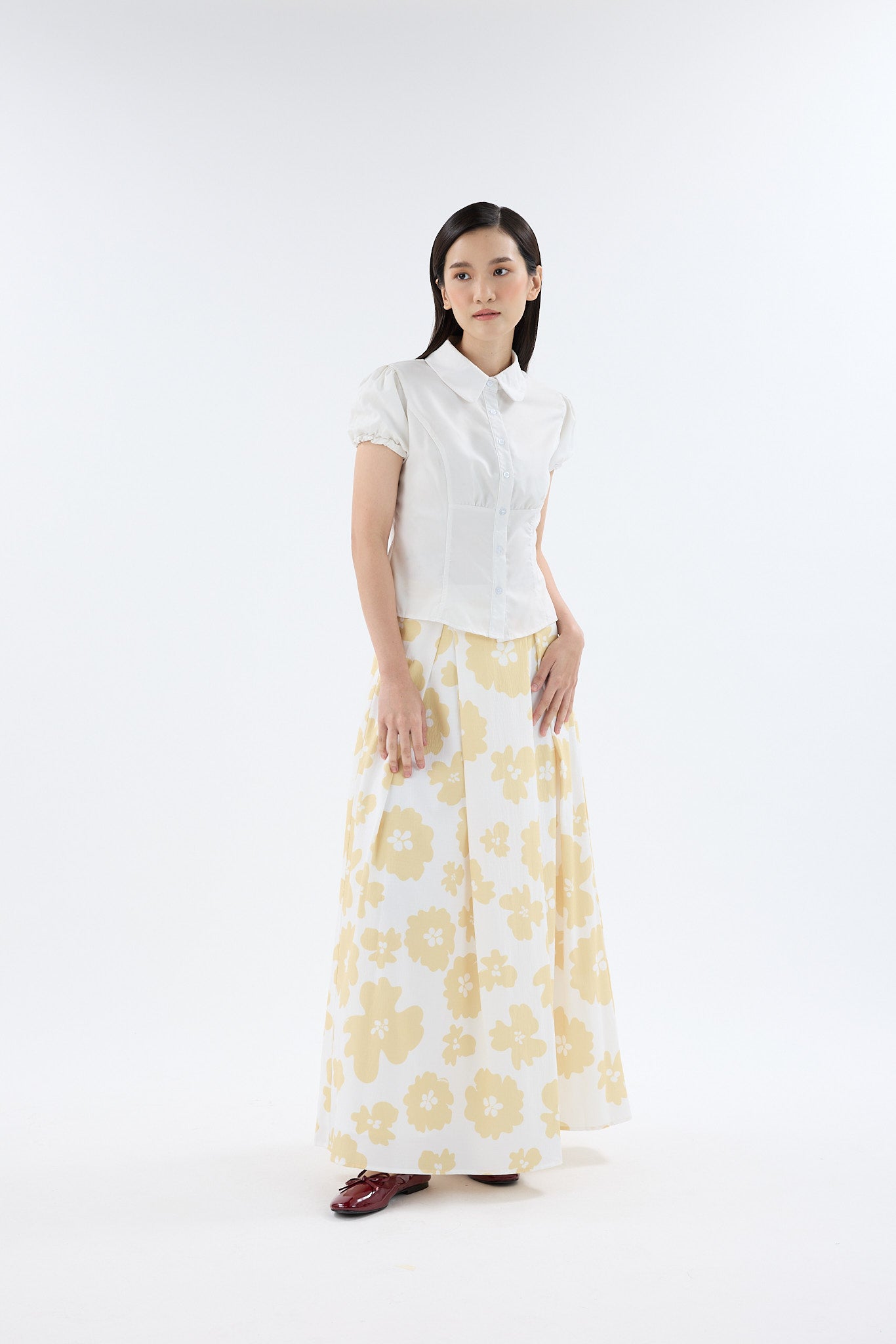 Fiora White Printed Flare Skirt