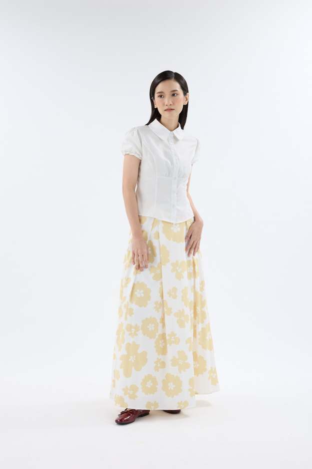 Fiora White Printed Flare Skirt