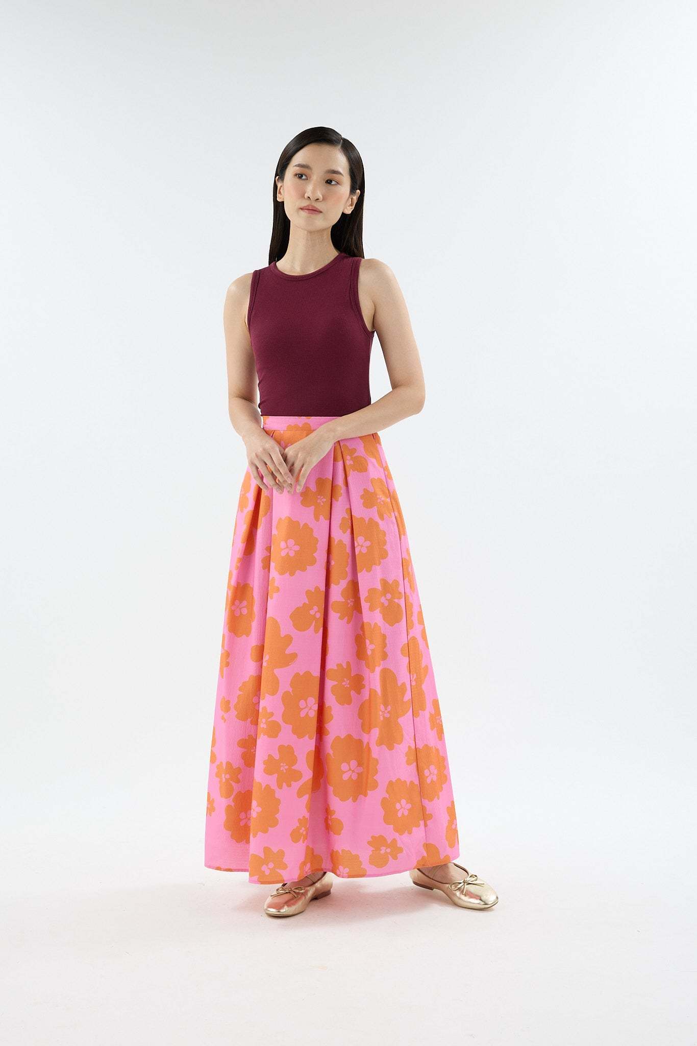 Fiora Fuchsia Printed Flare Skirt