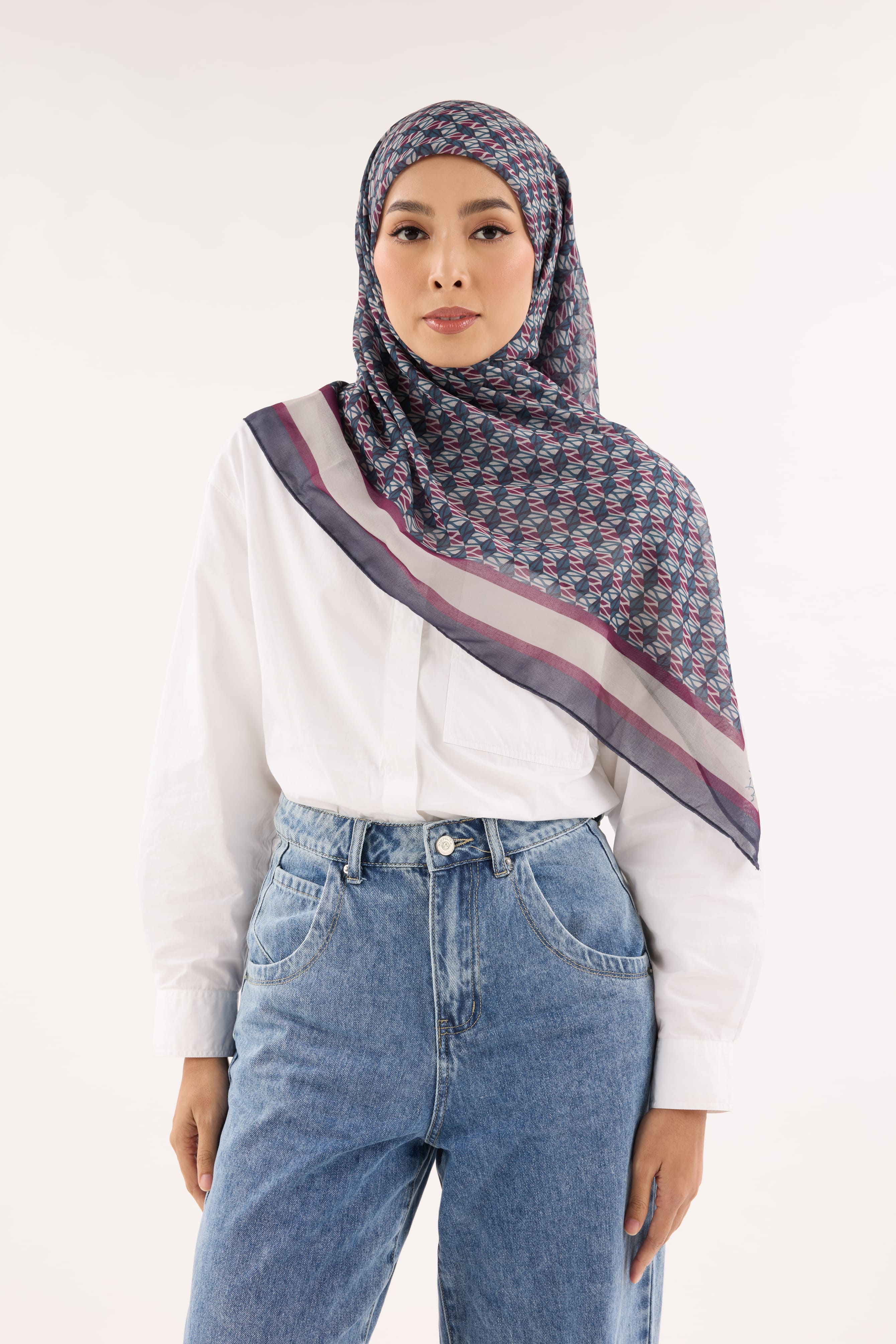 Arica Ash-Burgundy Emblem Square Scarf