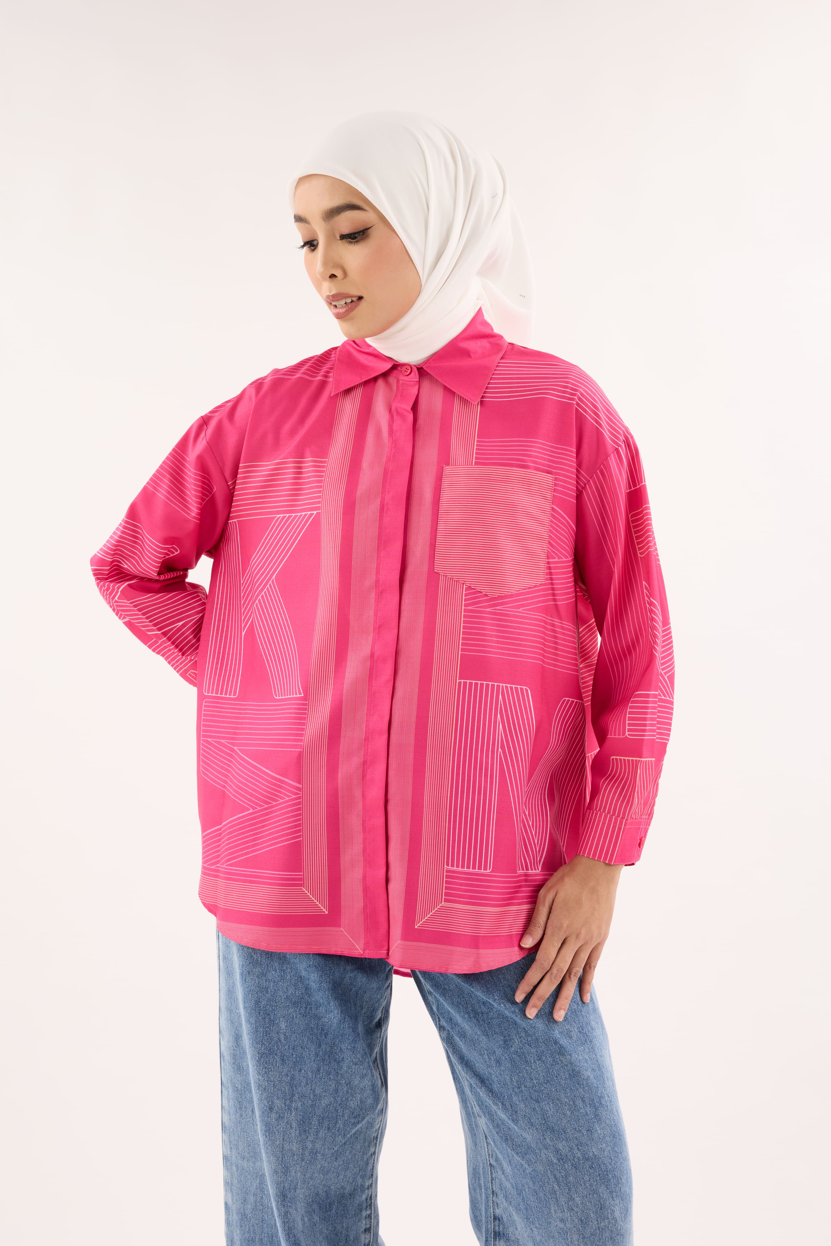 Avery Magenta Printed Oversized Shirt