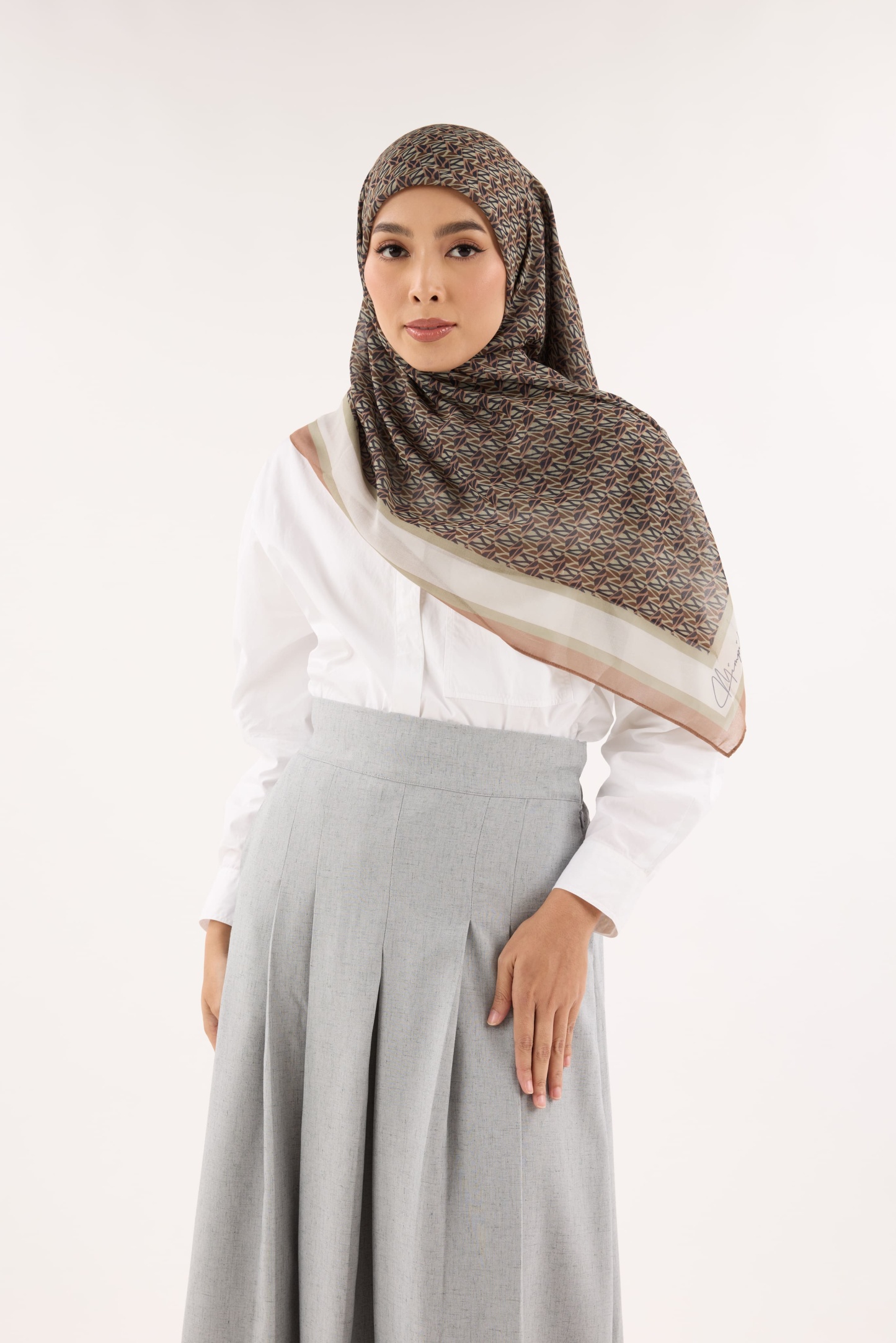 Arica Latte Brown Emblem Square Scarf