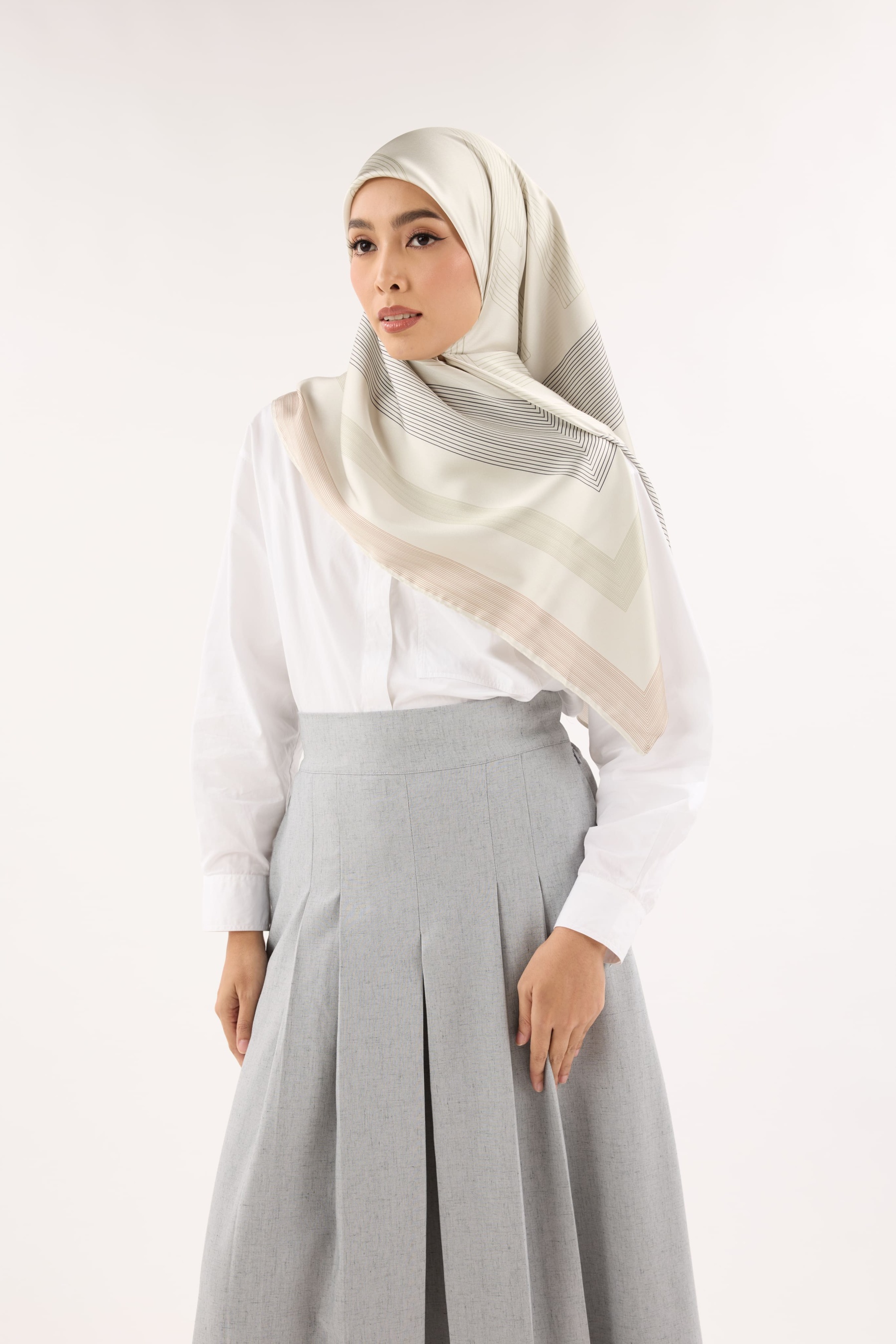 Avery Deep Cream Printed Square Satin Scarf