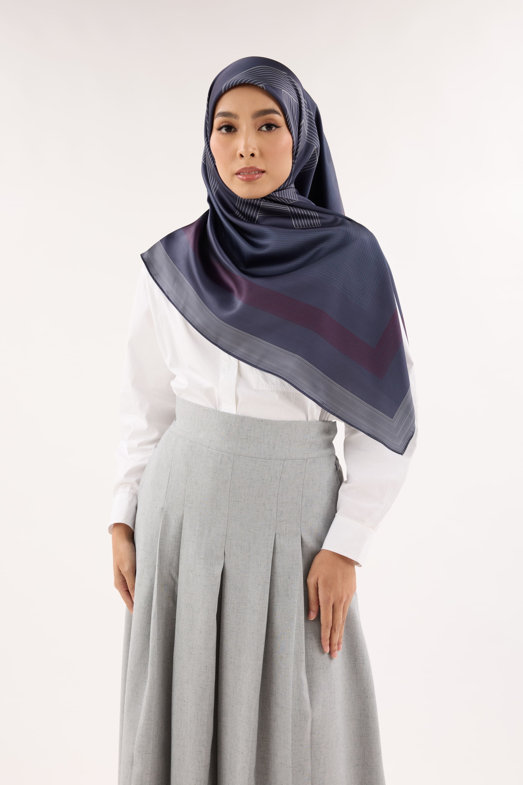 Avery Ash Navy Printed Square Satin Scarf