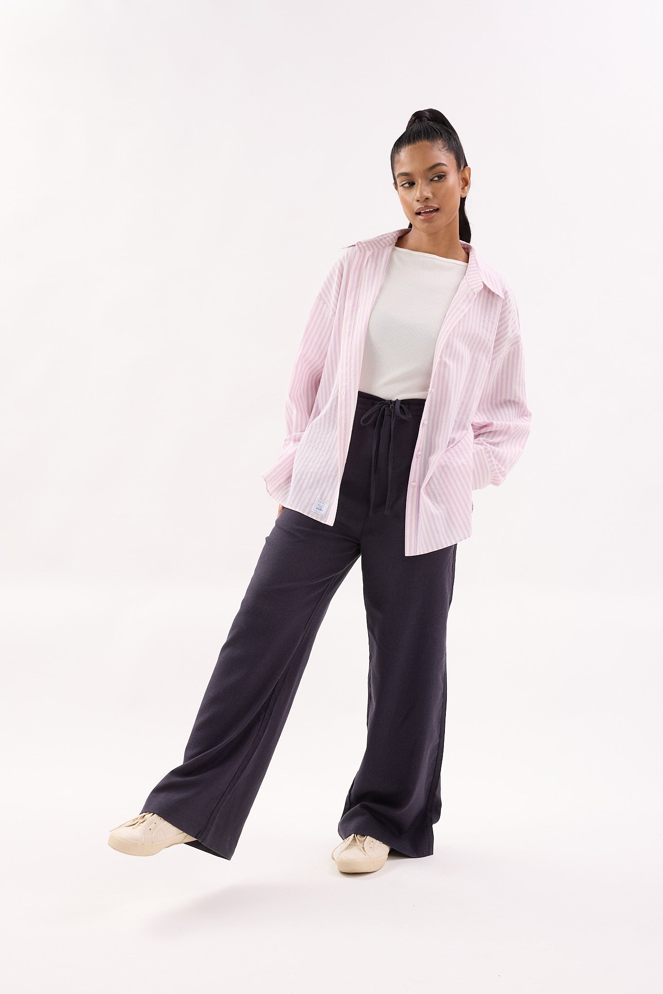 Dark Navy Blue Linen Wide Leg Pants - Women's