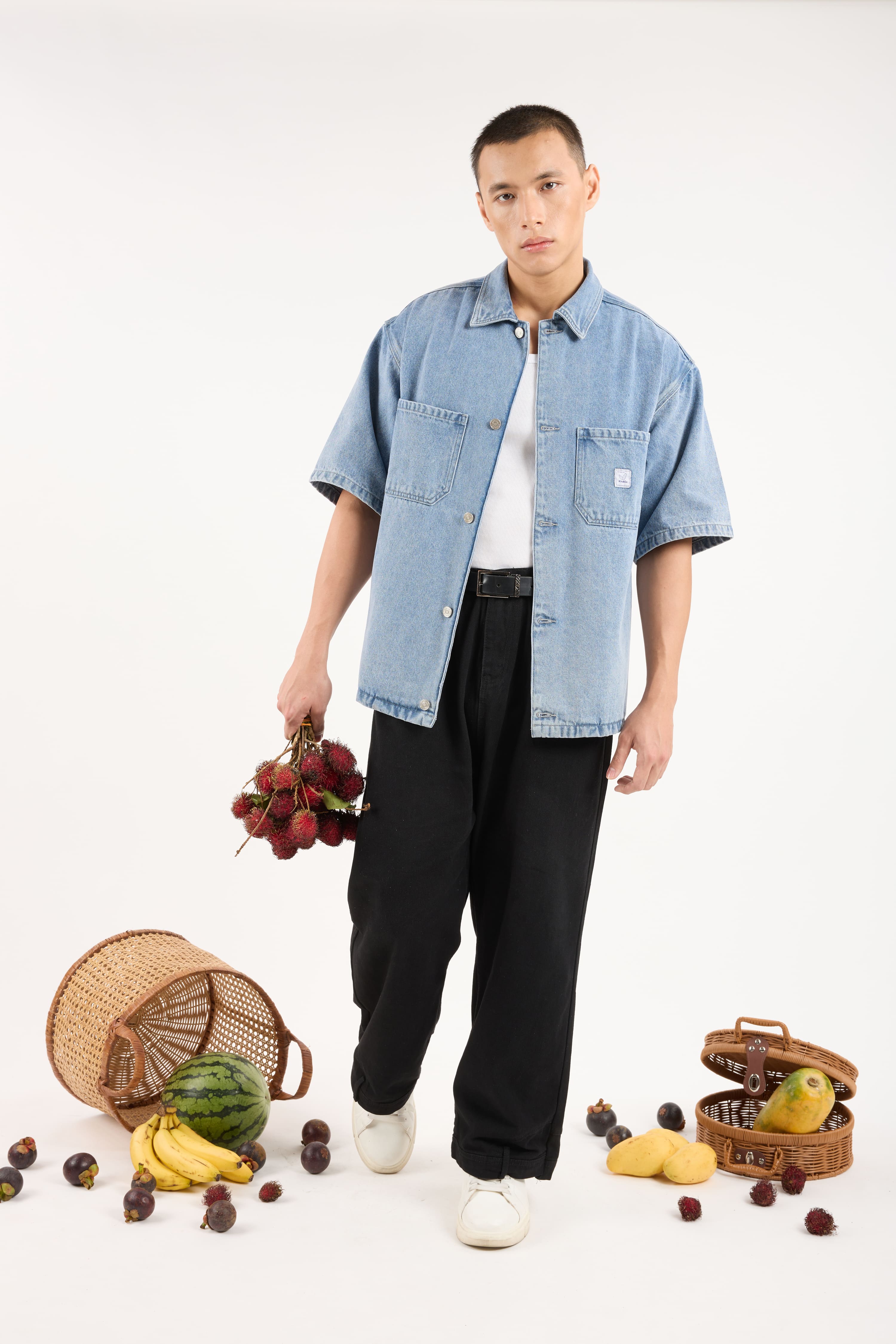 Acid Wash Blue Oversized Denim Shirt - Men's