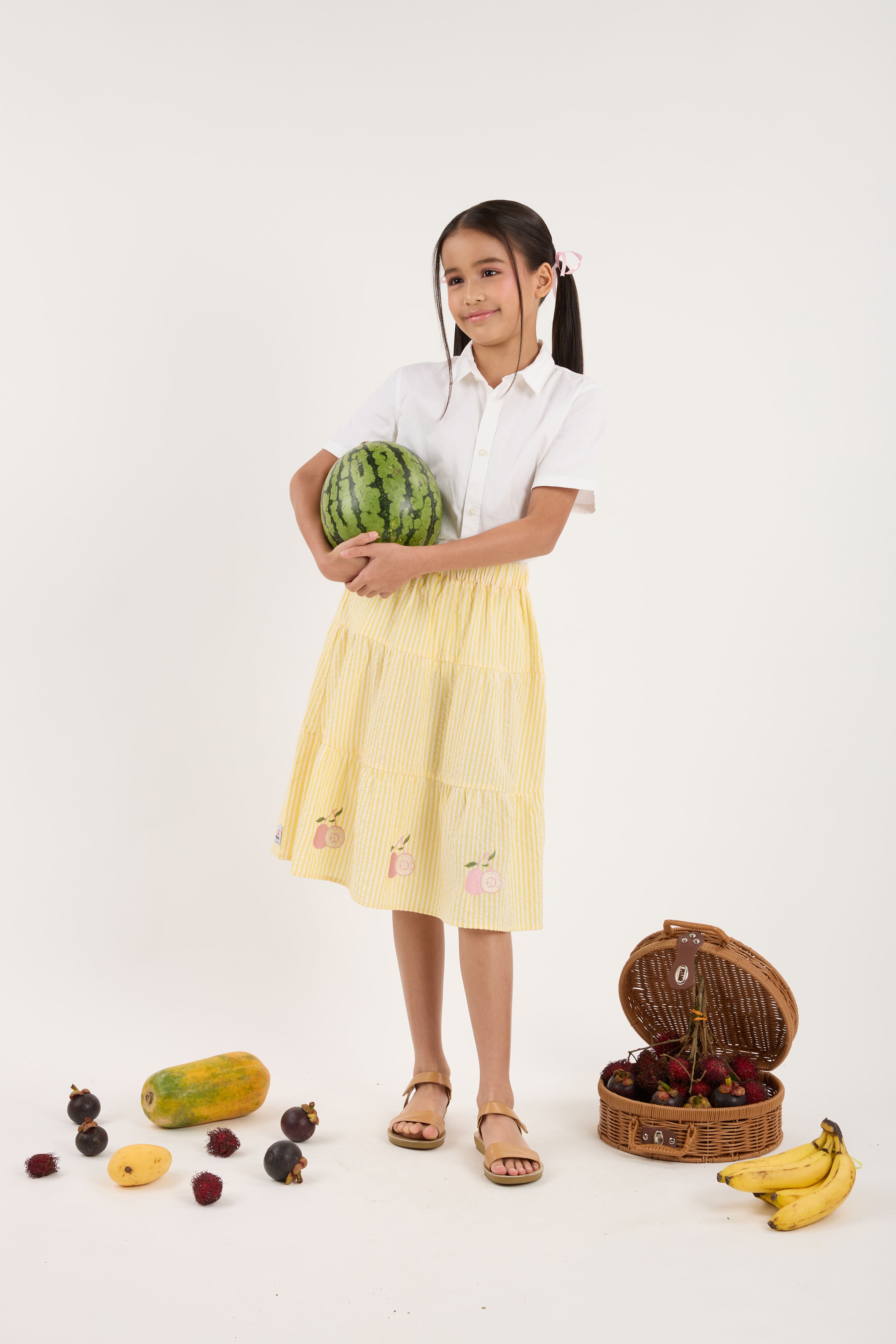 Guava Yellow Stripes Mini Tiered Skirt - Girls