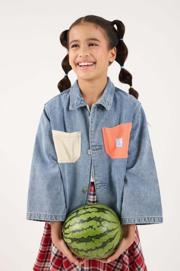 Acid Wash Blue Mini Oversized Denim Shirt - Kids