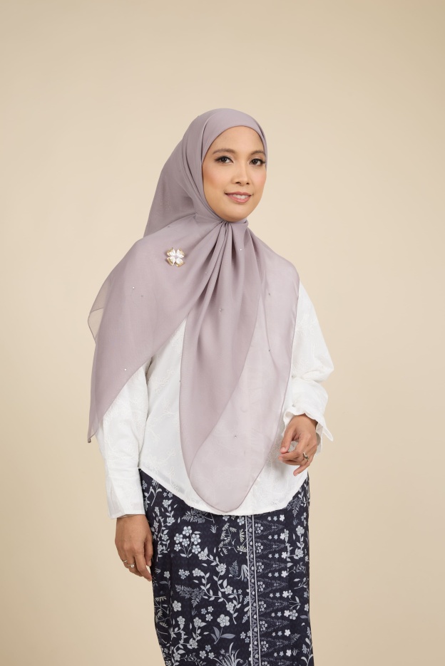 Almas Ash Brown Rhinestone Square Voile Scarf