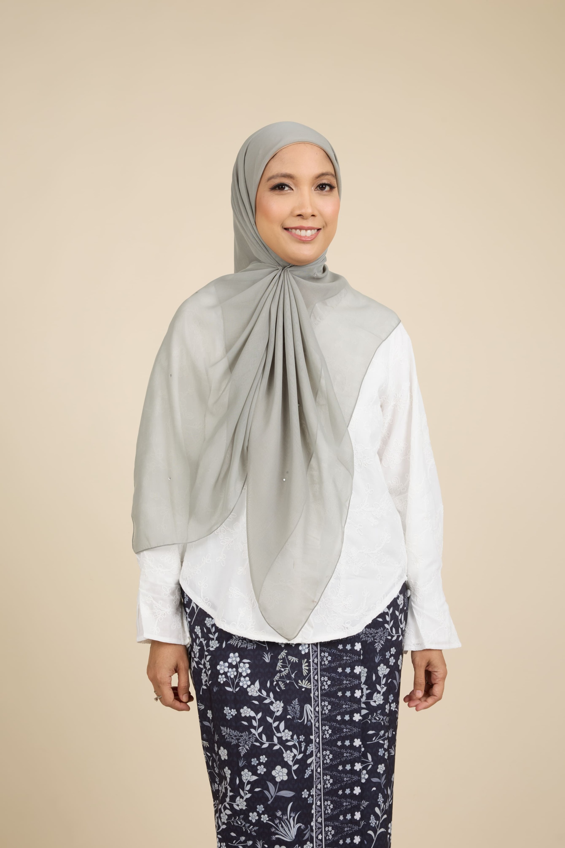 Almas Sage Green Rhinestone Square Voile Scarf
