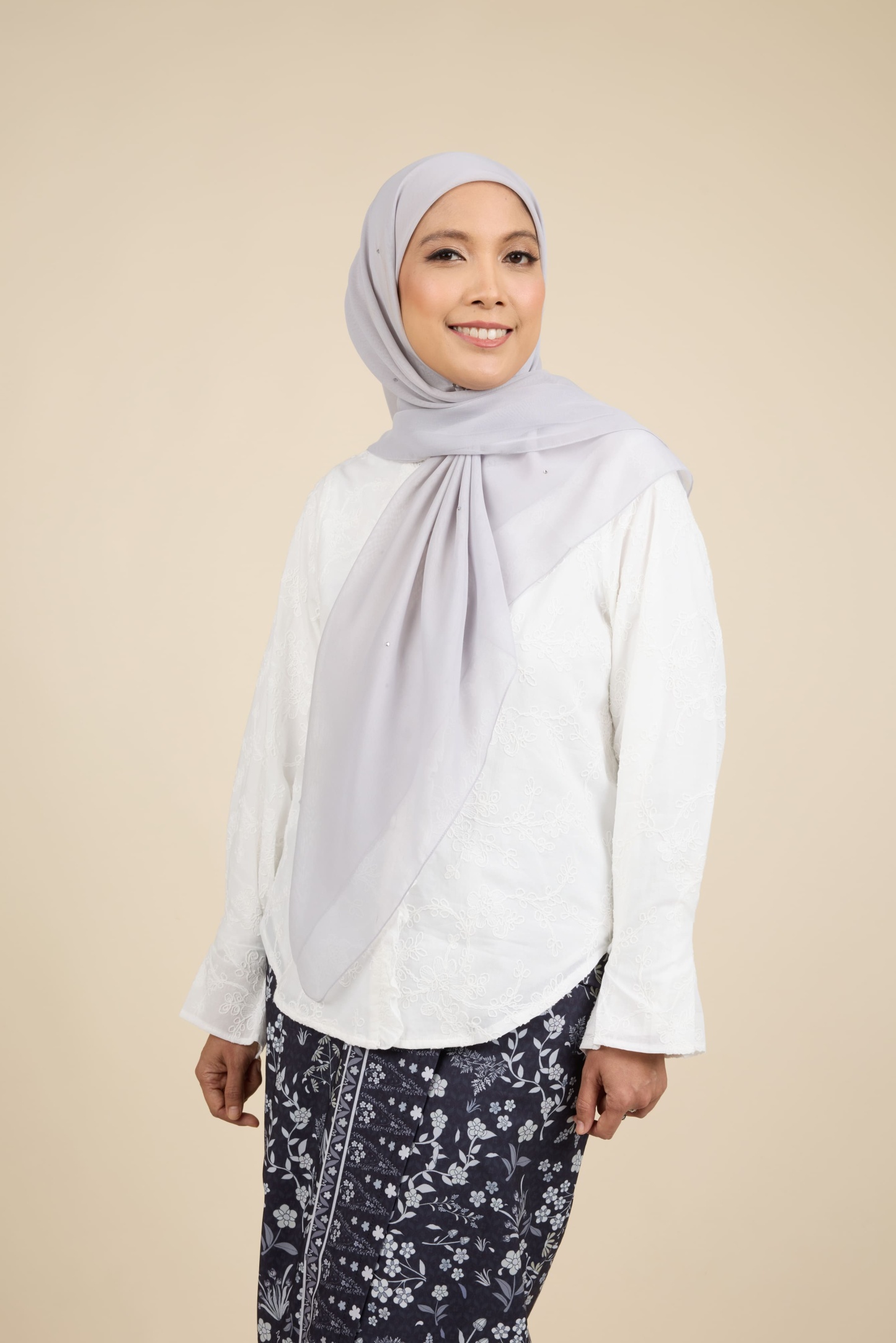 Almas Pale Grey Rhinestone Square Voile Scarf