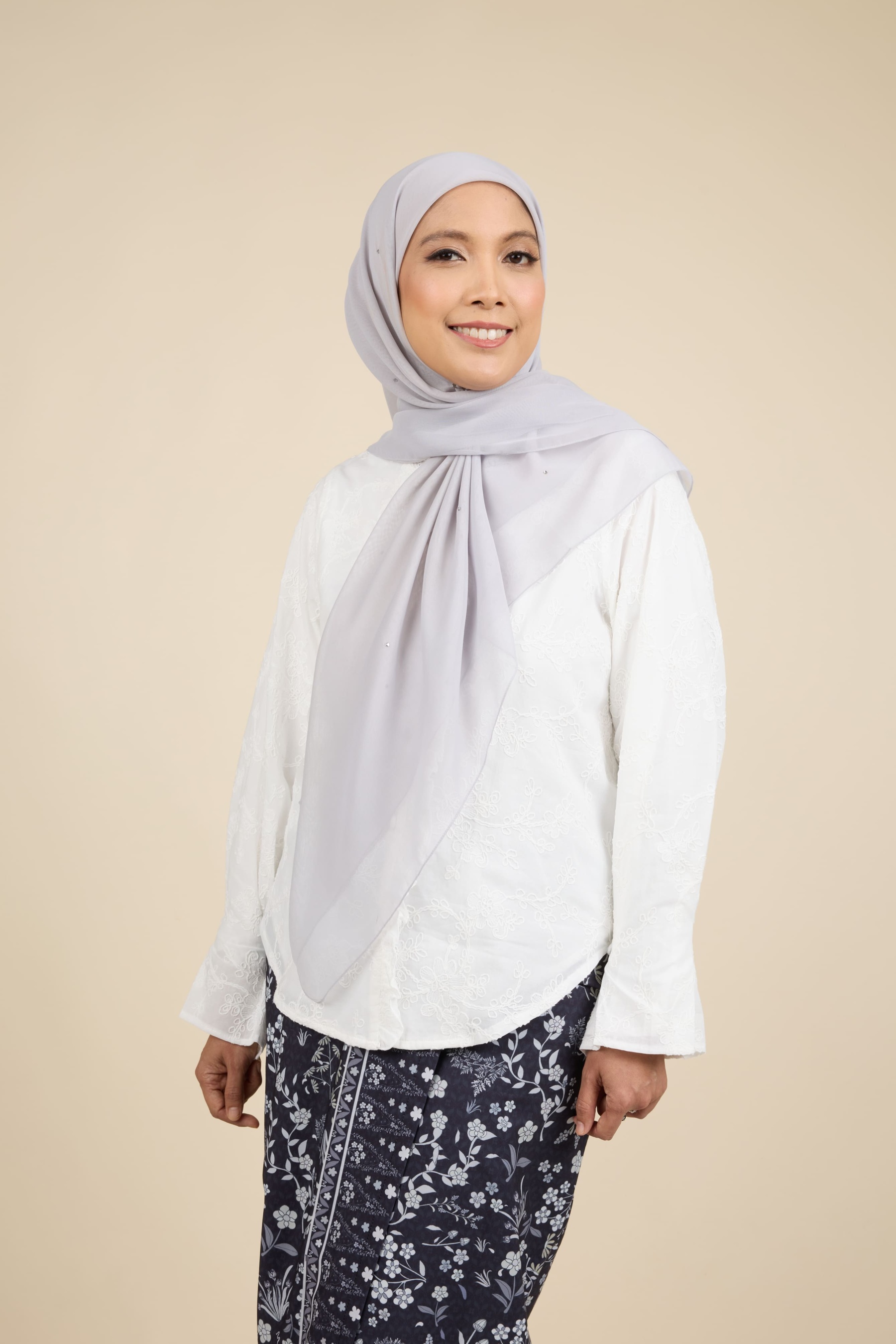 Almas Pale Grey Rhinestone Square Voile Scarf