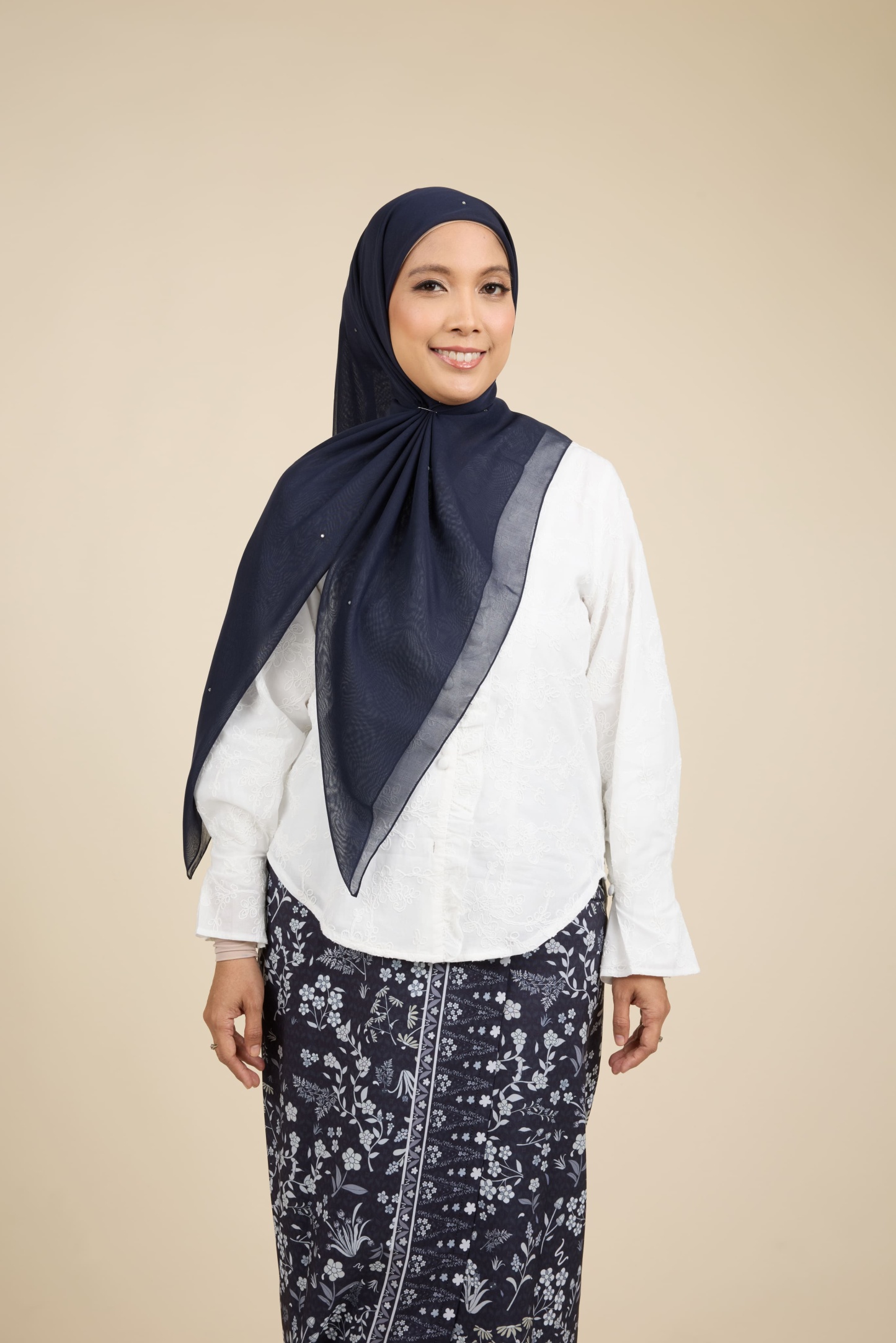 Almas Deep Navy Rhinestone Square Voile Scarf
