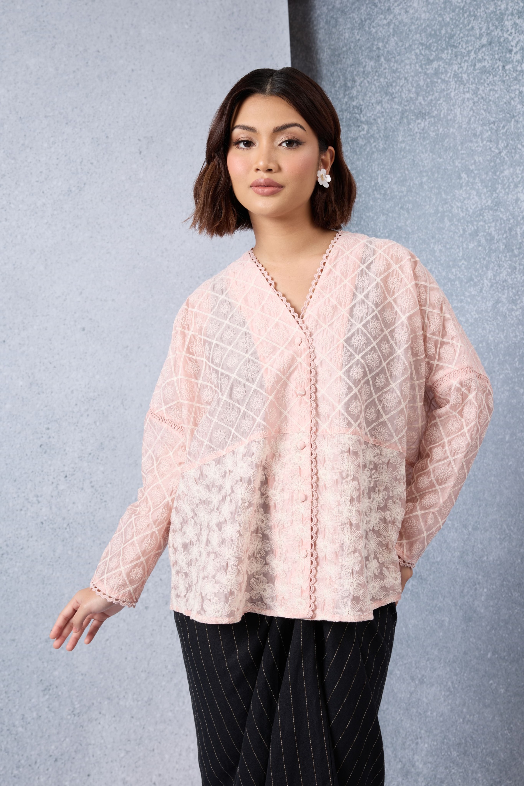 Harum Dusty Pink Boxy Lace Top