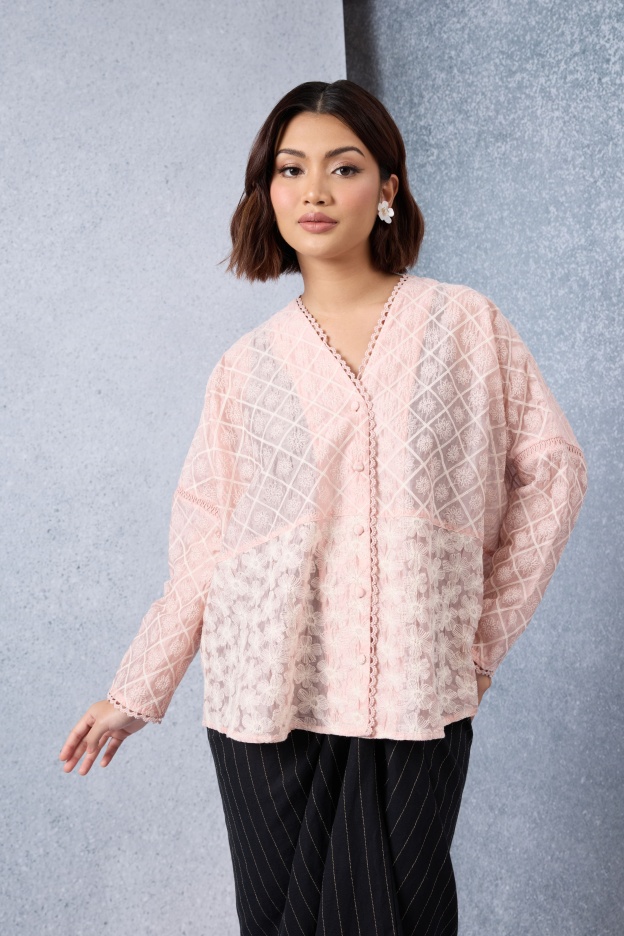 Harum Dusty Pink Boxy Lace Top