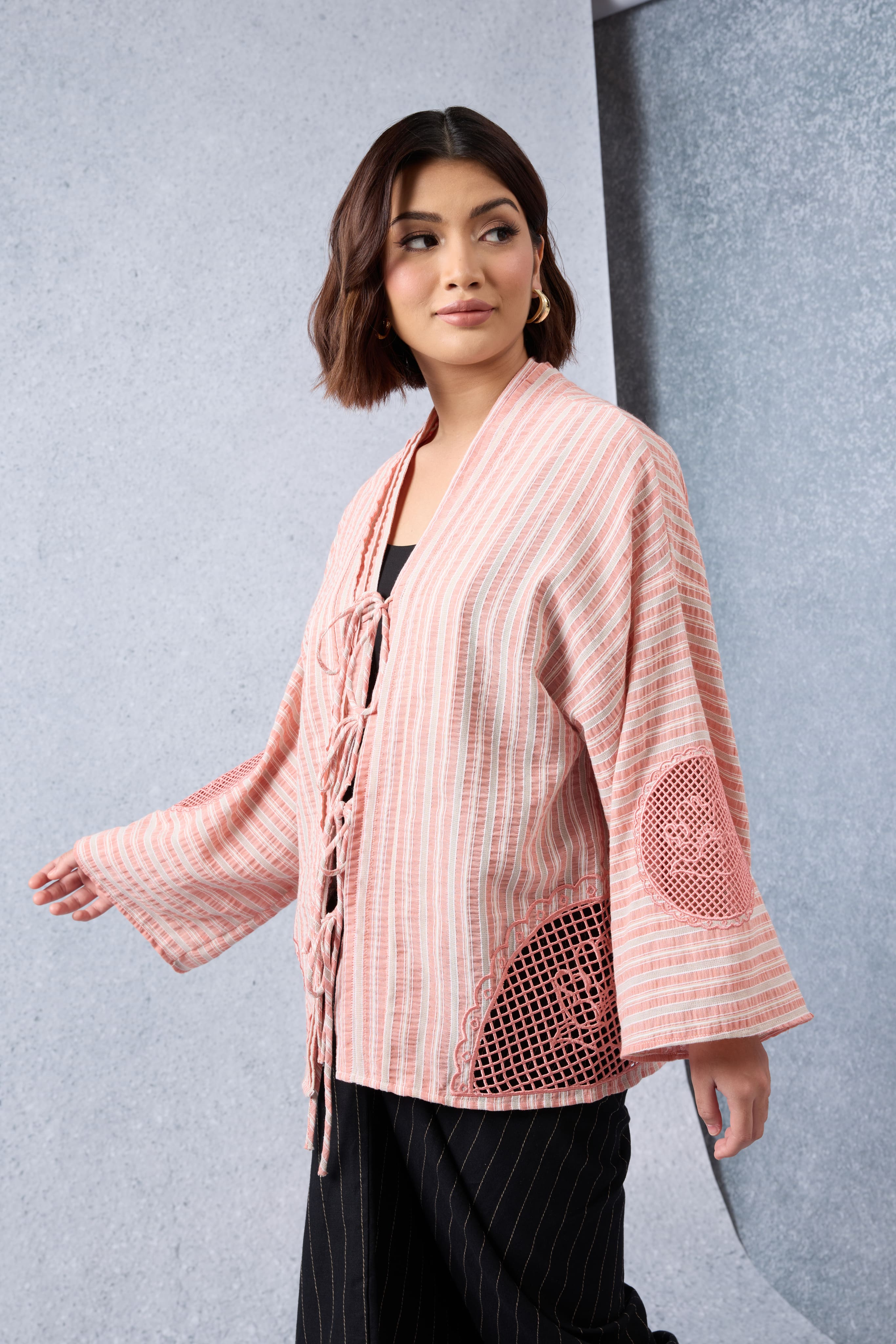 Cantum Salmon Pink Coquette Batwing Top