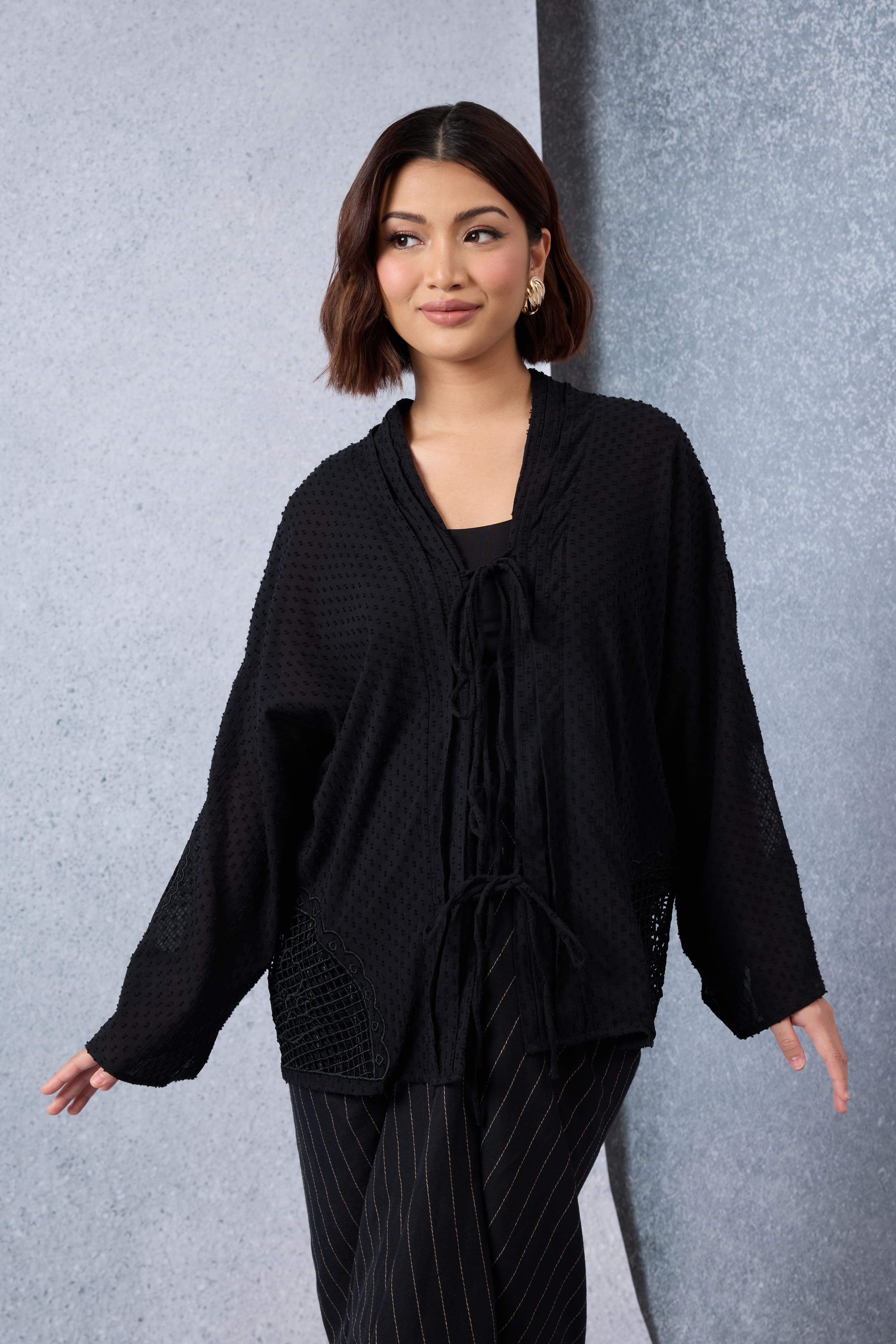 Cantum Black Coquette Batwing Top