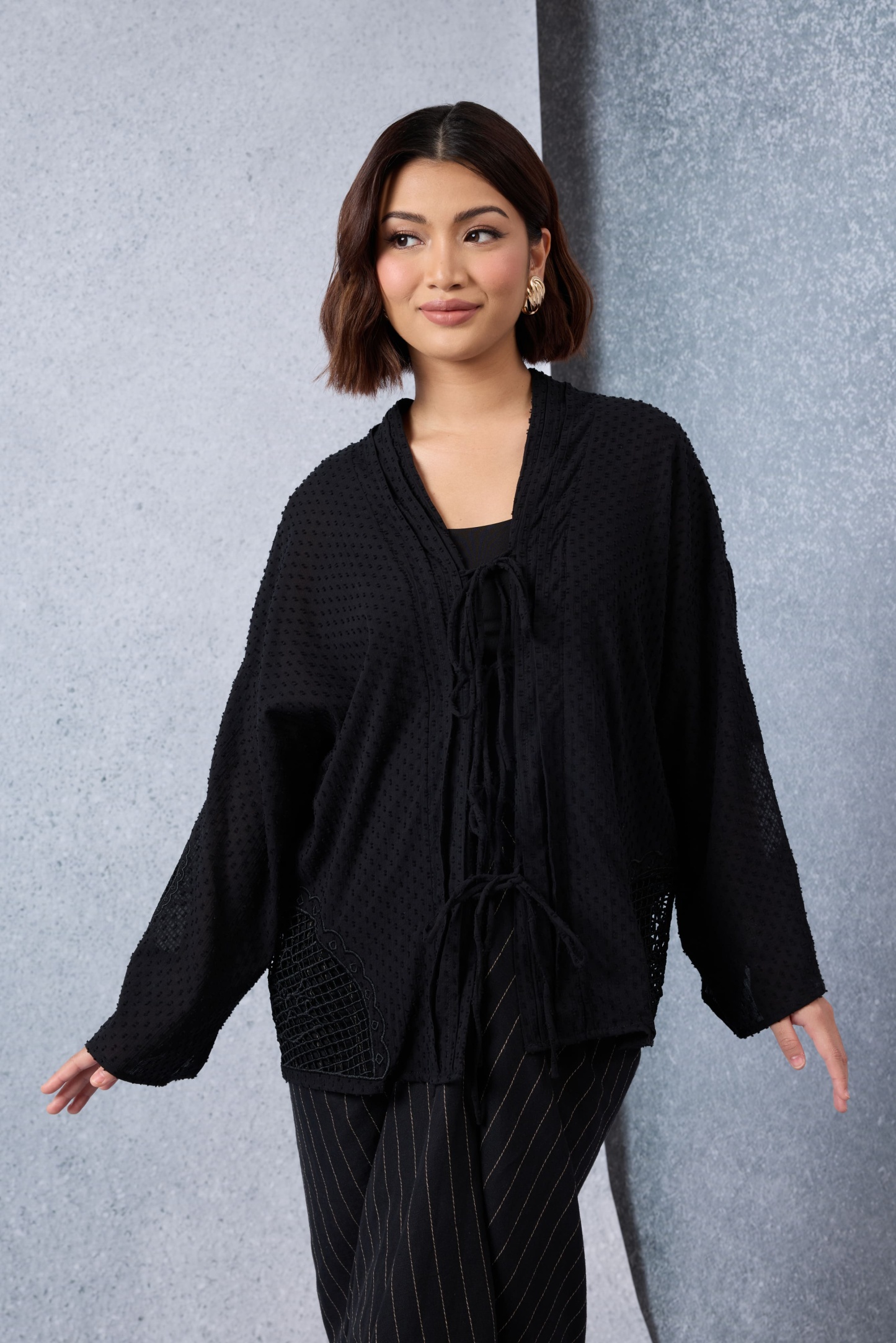 Cantum Black Coquette Batwing Top