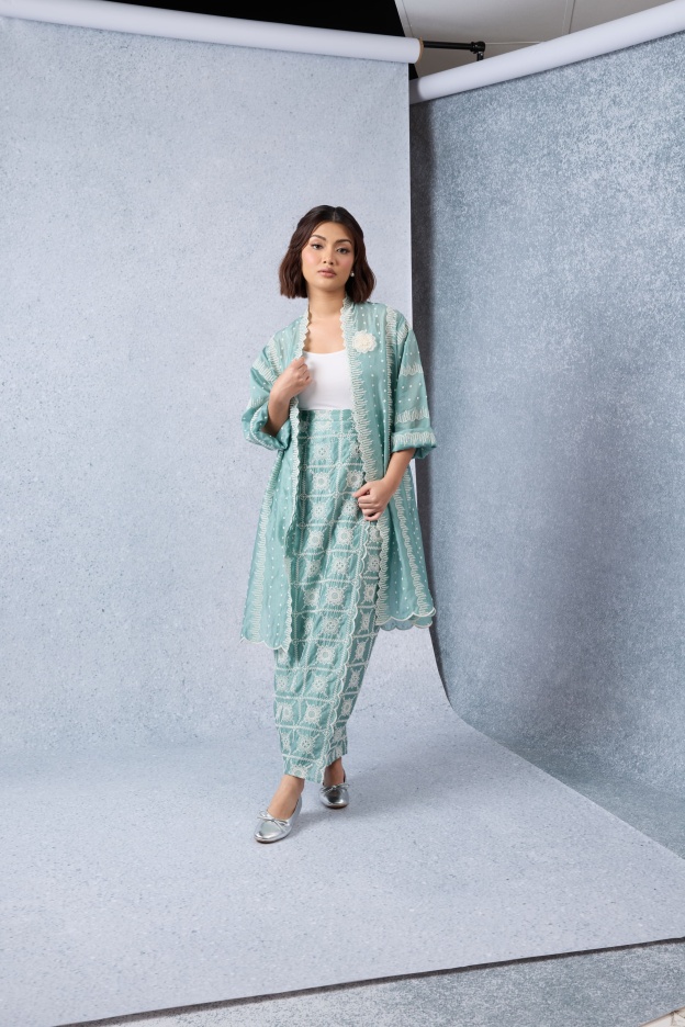 Sinar Teal Green Embroidered Kebaya Set