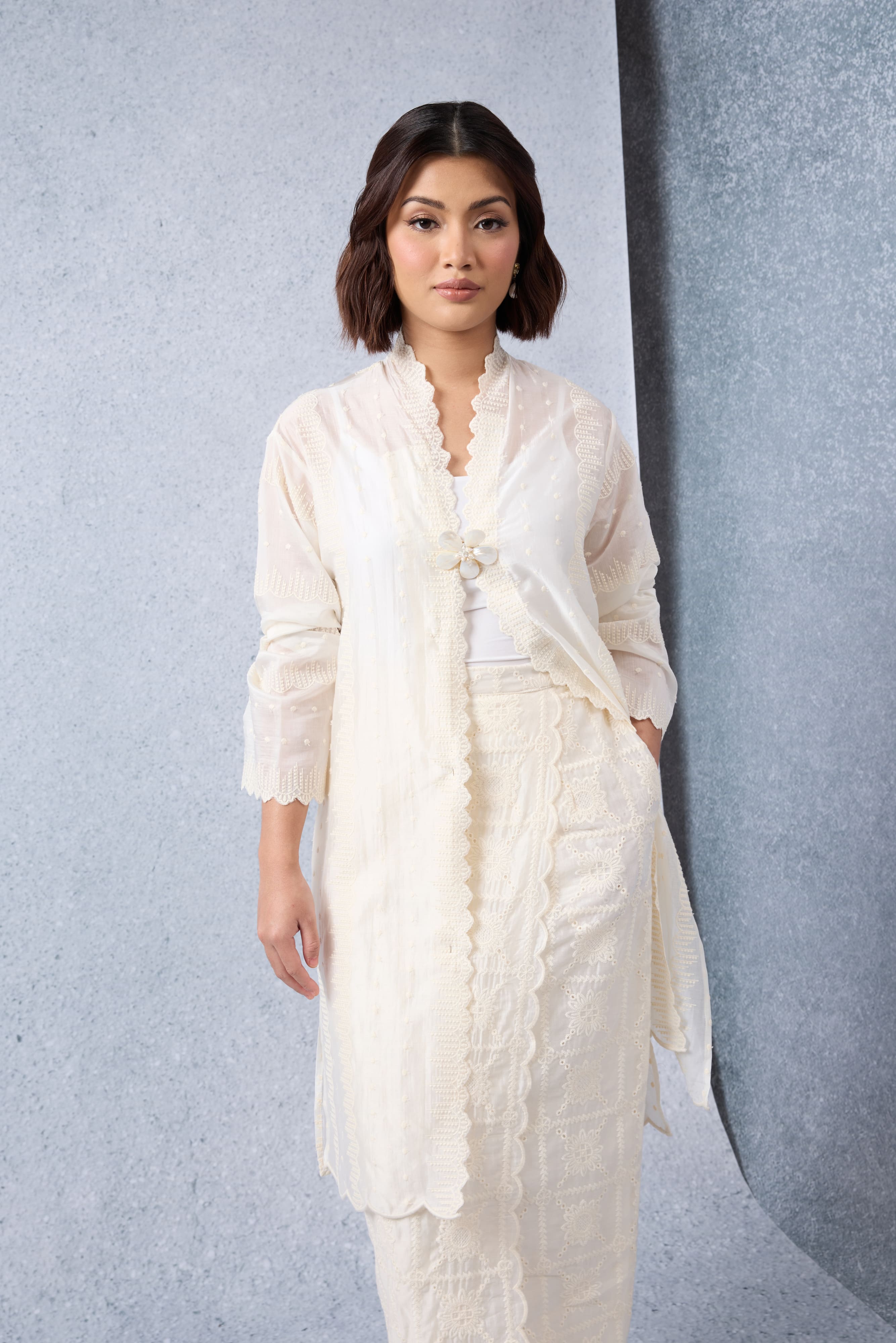 Sinar Off-White Embroidered Kebaya Set
