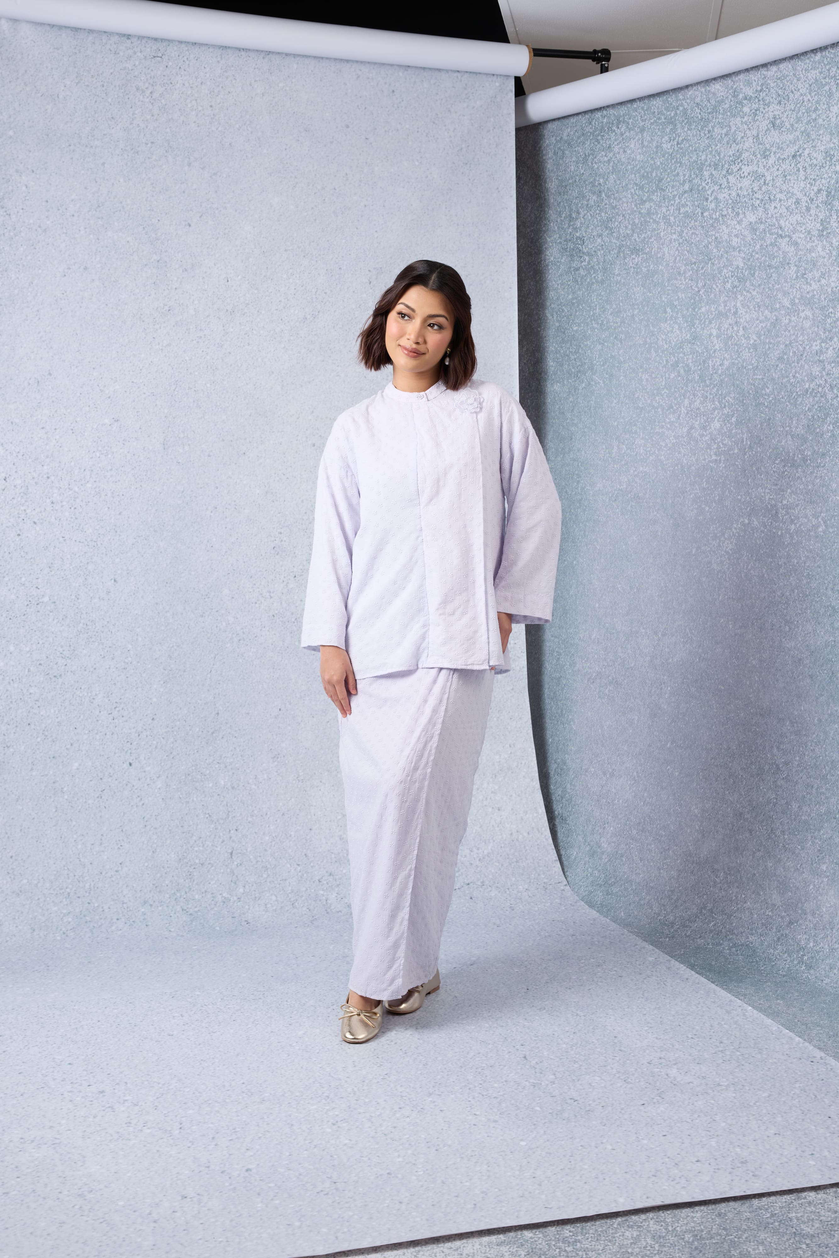 Murni Lilac Textured Floral Kurung Set