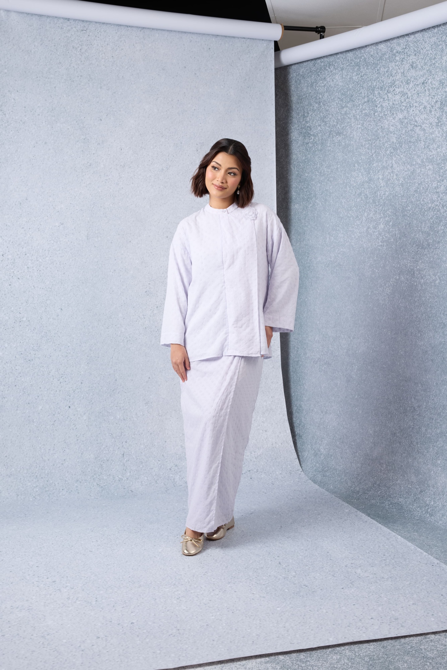 Murni Lilac Textured Floral Kurung Set