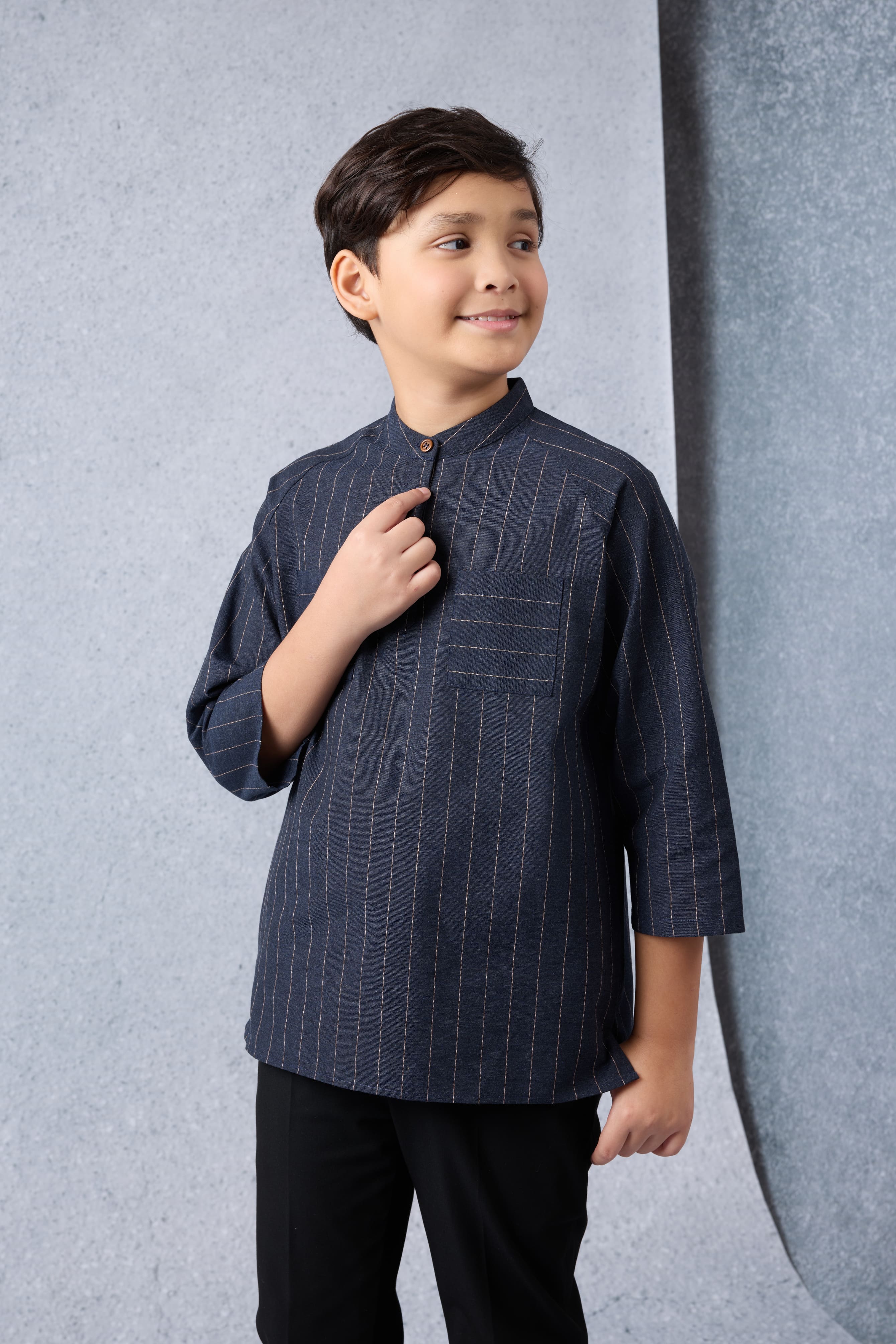 Jiwa Navy Blue Mini Striped Kurta