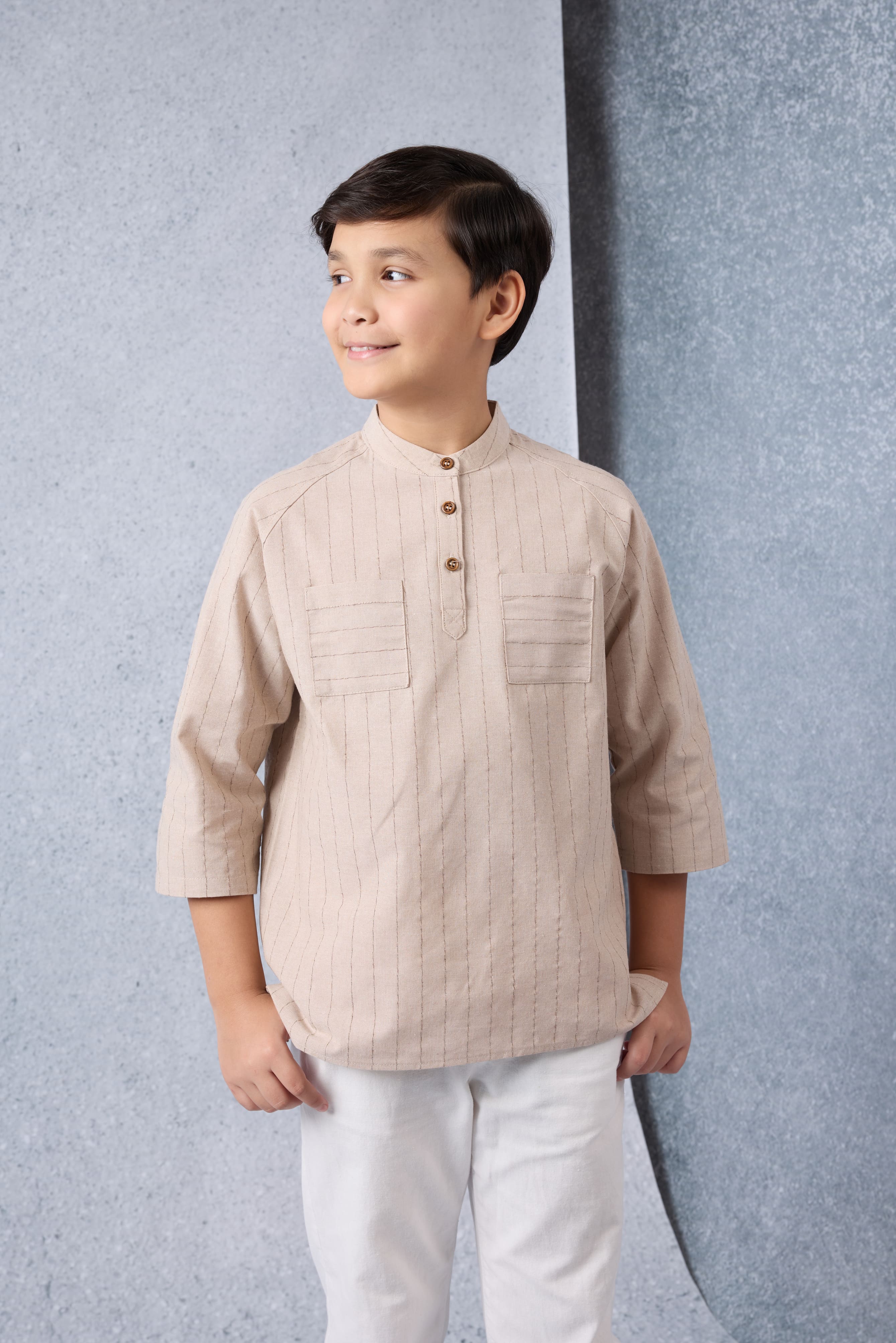 Jiwa Warm Nude Mini Striped Kurta