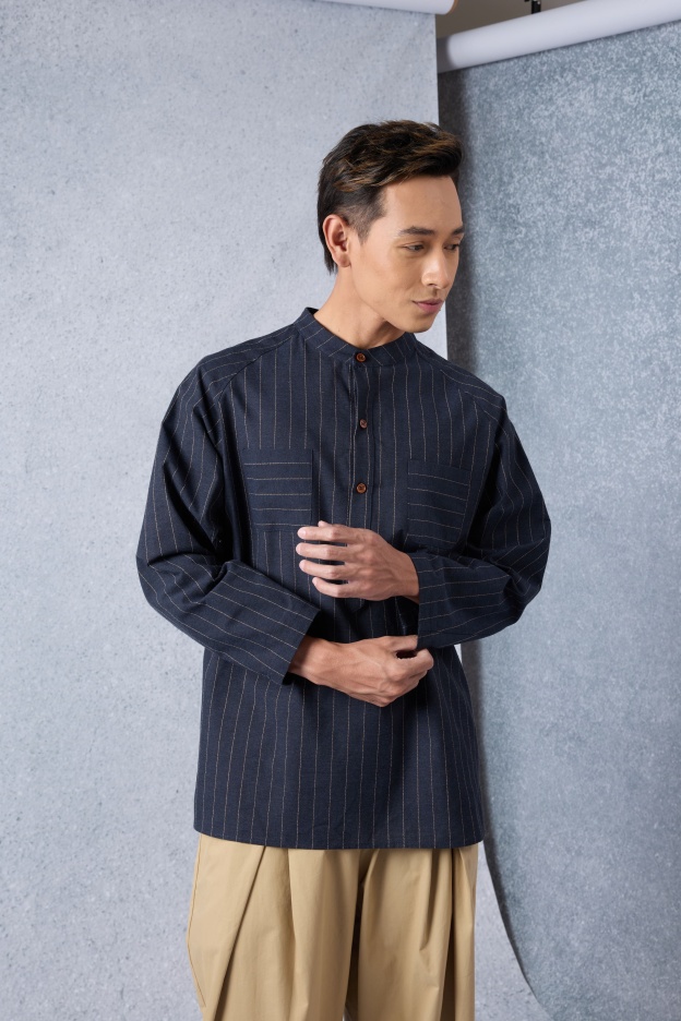 Jiwa Navy Blue Striped Kurta