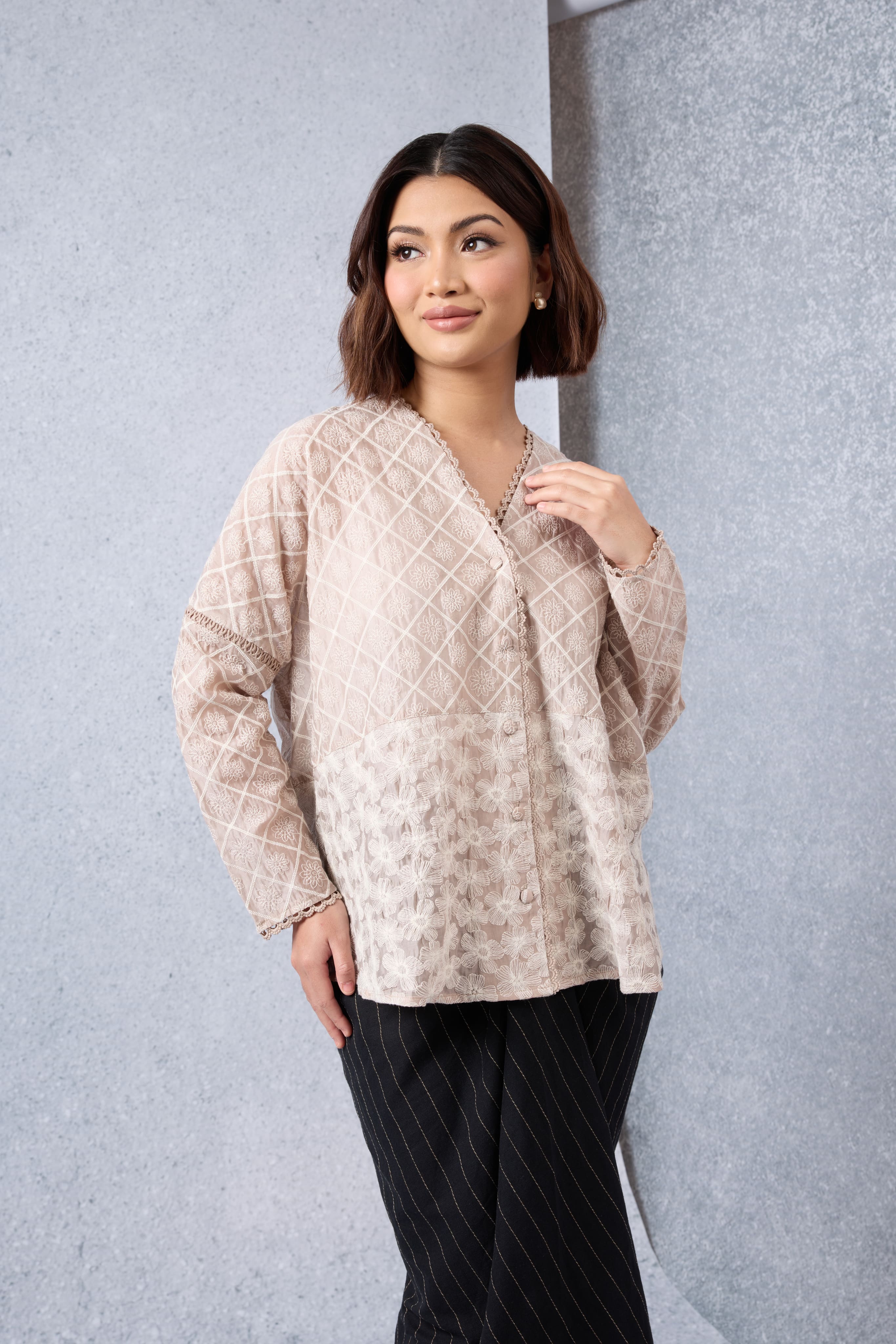 Harum Warm Beige Boxy Lace Top