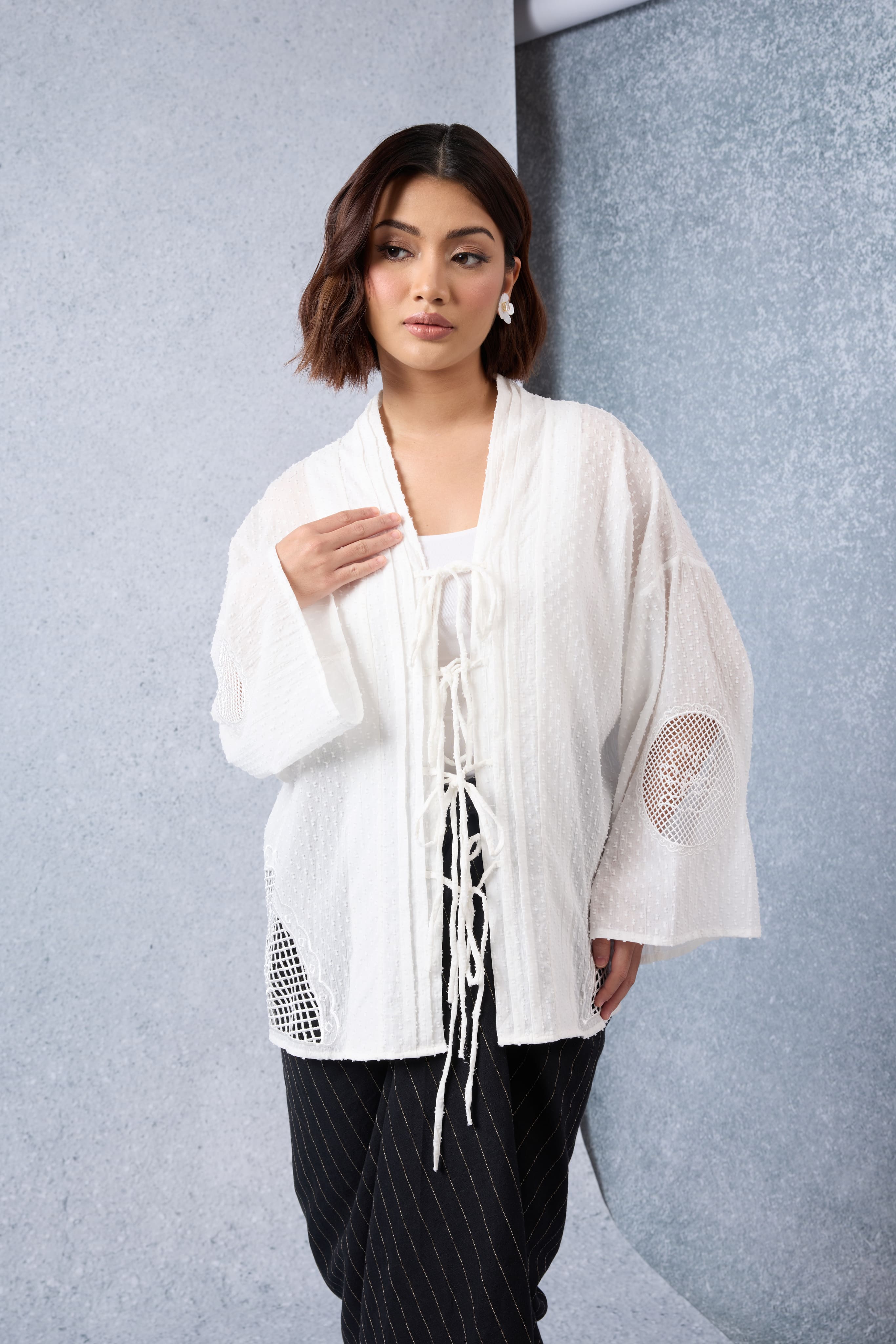 Cantum White Coquette Batwing Top